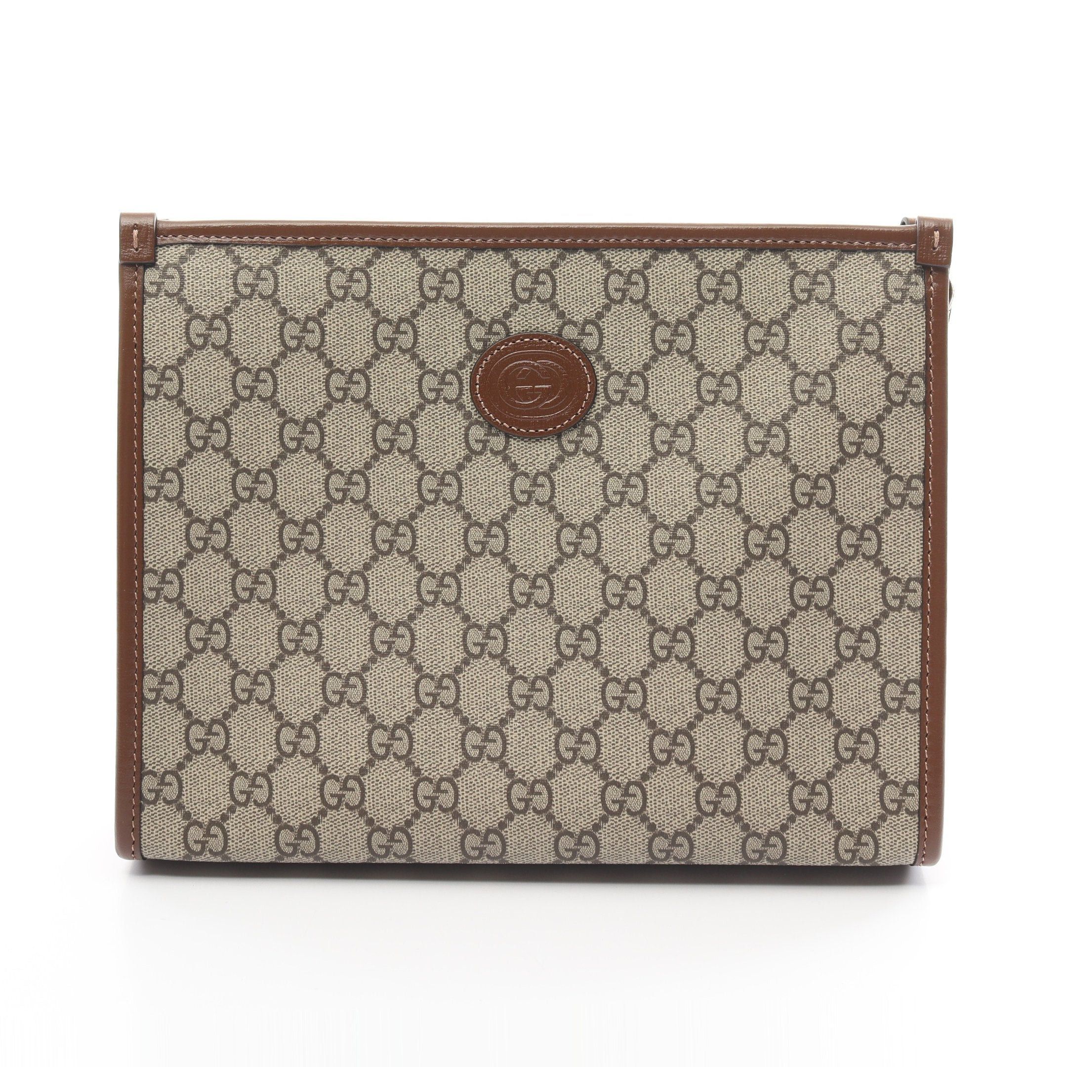 Gucci Gucci Interlocking G Gg Supreme Clutch Bag Leather Beige Brown Size ONE SIZE - 1 Thumbnail