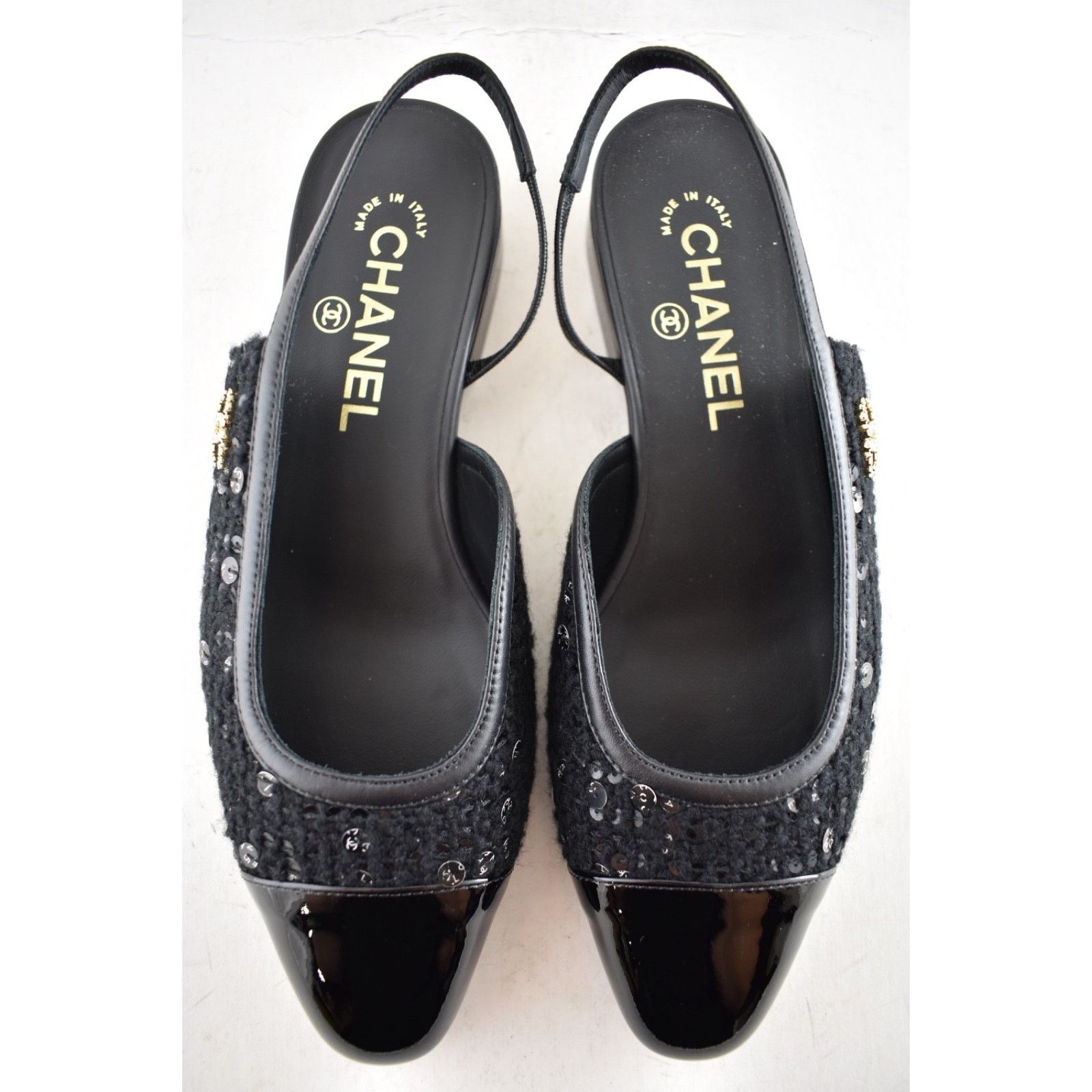 Chanel Chanel Black Wool Tweed Patent CC Slingback Flat 38 Size US 8 / IT 38 - 14 Thumbnail
