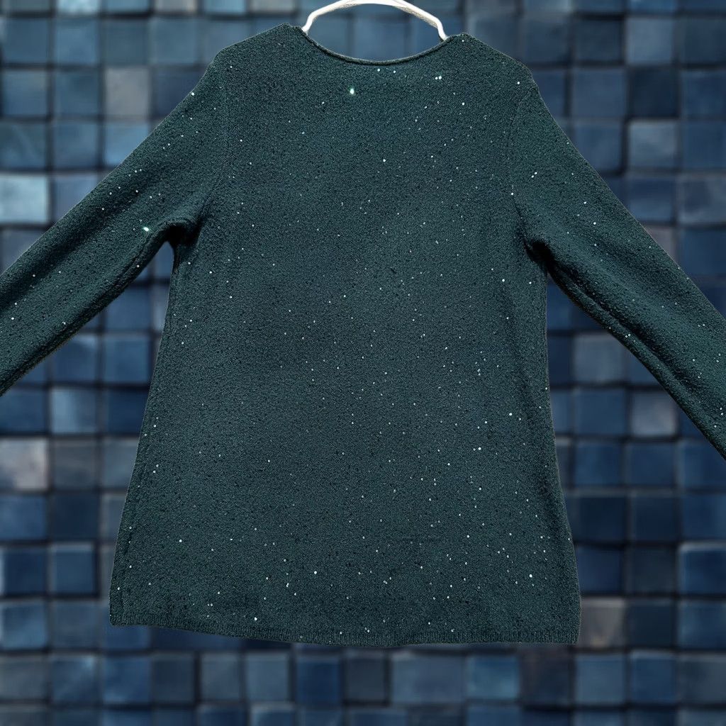 Apt. 9 Apt. 9 Sweater Womens Large Green Knit Round Neck Sequin Long Sleeve Stretch GUC Size L / US 10 / IT 46 - 1 Thumbnail