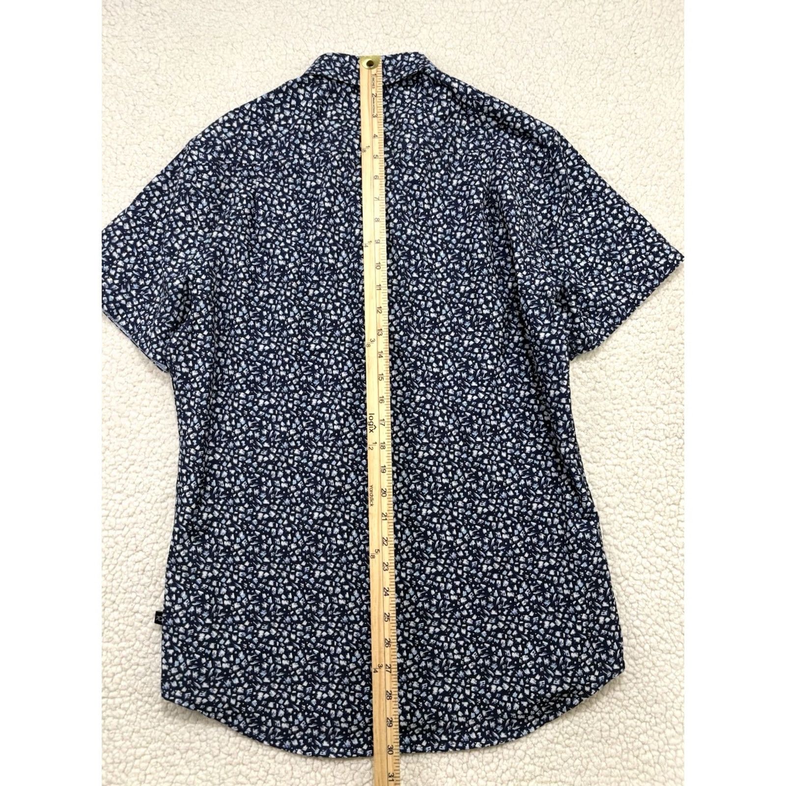 Vintage 7 Diamonds Shirt Mens S Short Sleeve Navy Brushstroke Abstract 4-Way Stretch Button-Up Collared Spread Size US S / EU 44-46 / 1 - 6 Thumbnail