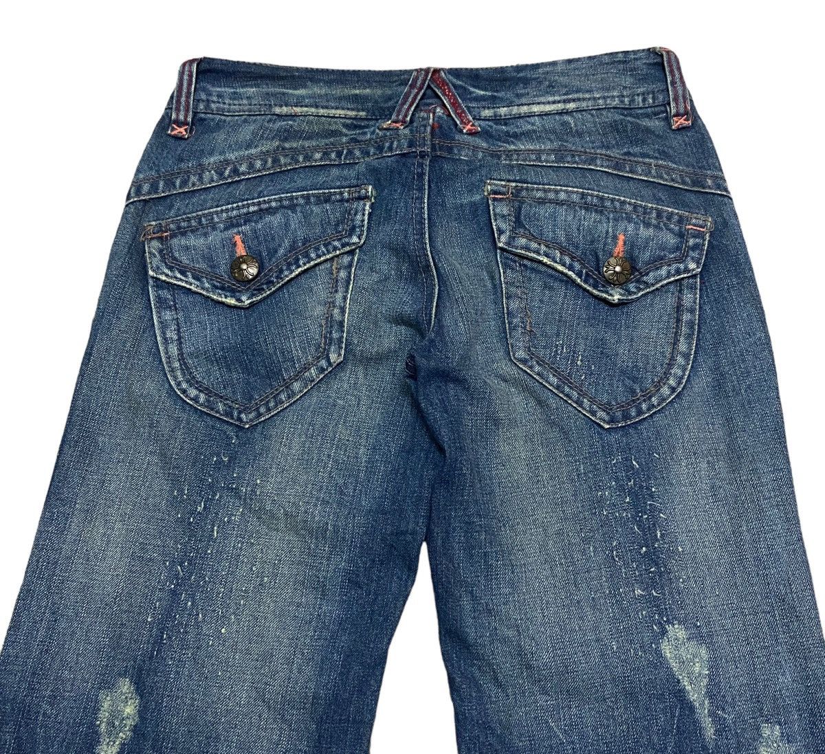 Le Grande Bleu (L.G.B.) Rare Design Vintage Brand Casse Ripped Flared Jeans 2000s Size US 30 / EU 46 - 4 Thumbnail