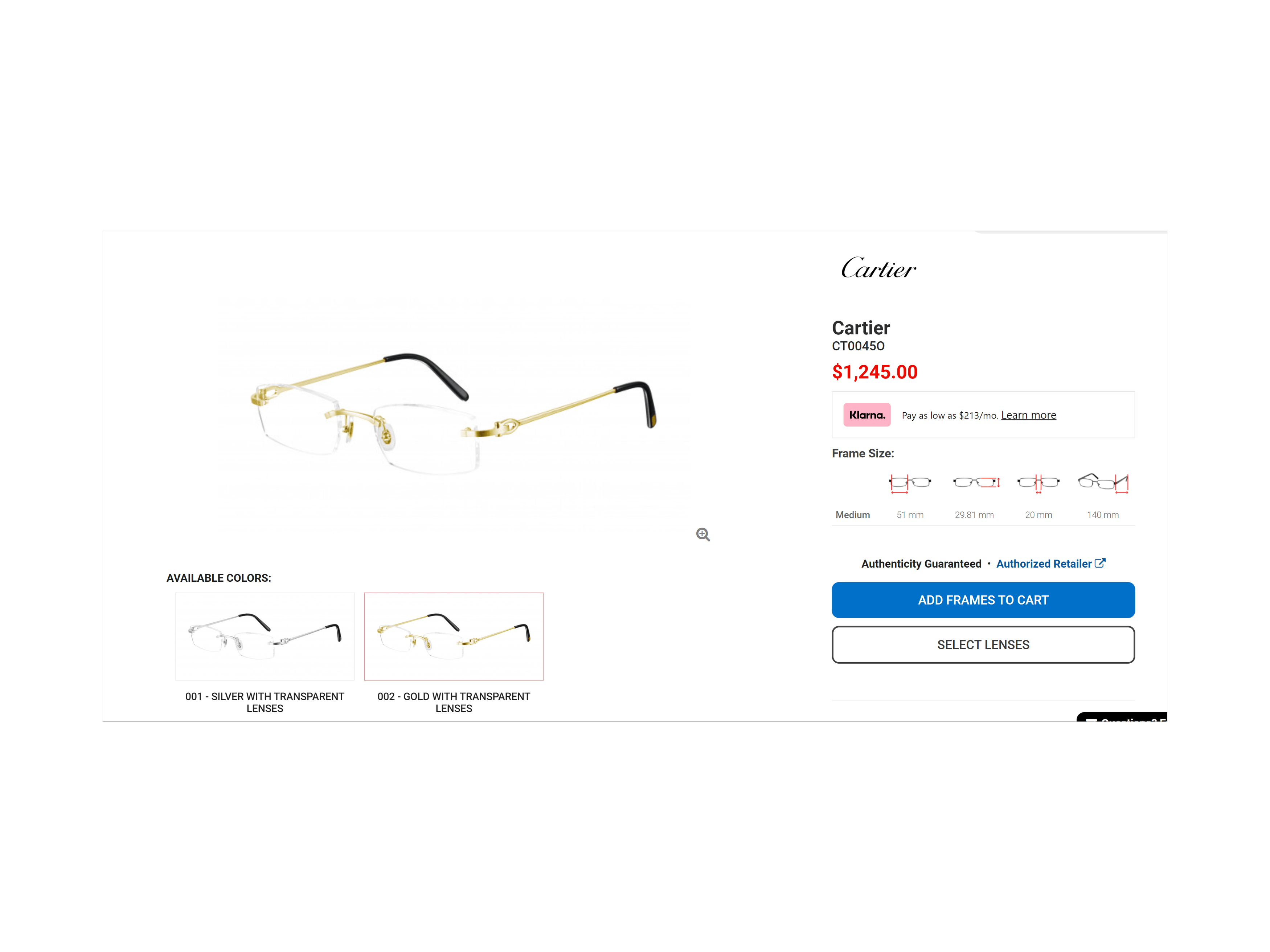 Cartier NEW! Cartier Bolon Gold Glasses CT00450 Size ONE SIZE - 12 Thumbnail