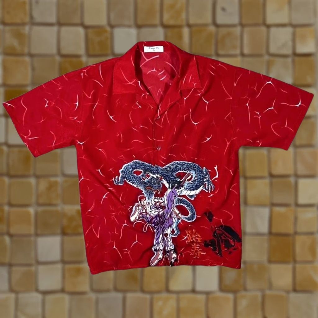 Vintage Lang Li Gothic Y2K Anime Manga Dragon Graphic Short Sleeve Shirt 14 Small Medium Red/Black Men Button-Up 00s Vintage? Size US M / EU 48-50 / 2 - 1 Thumbnail
