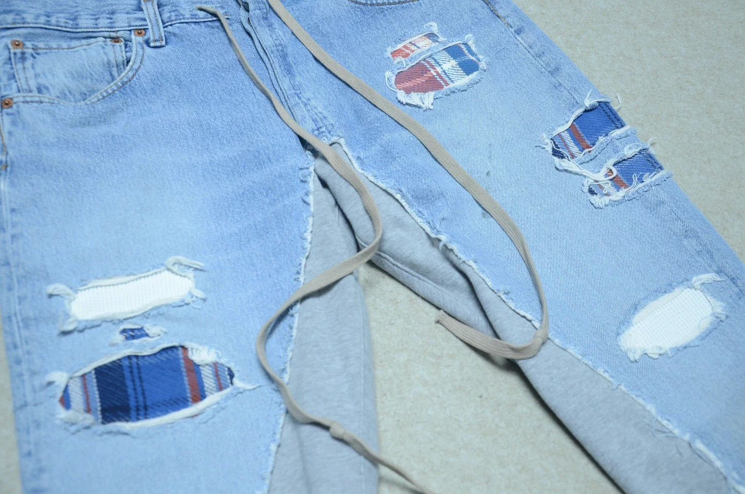 Greg Lauren Greg Lauren Classic Deconstructed Jeans-Sweatpants Paneled Size US 31 - 3 Thumbnail