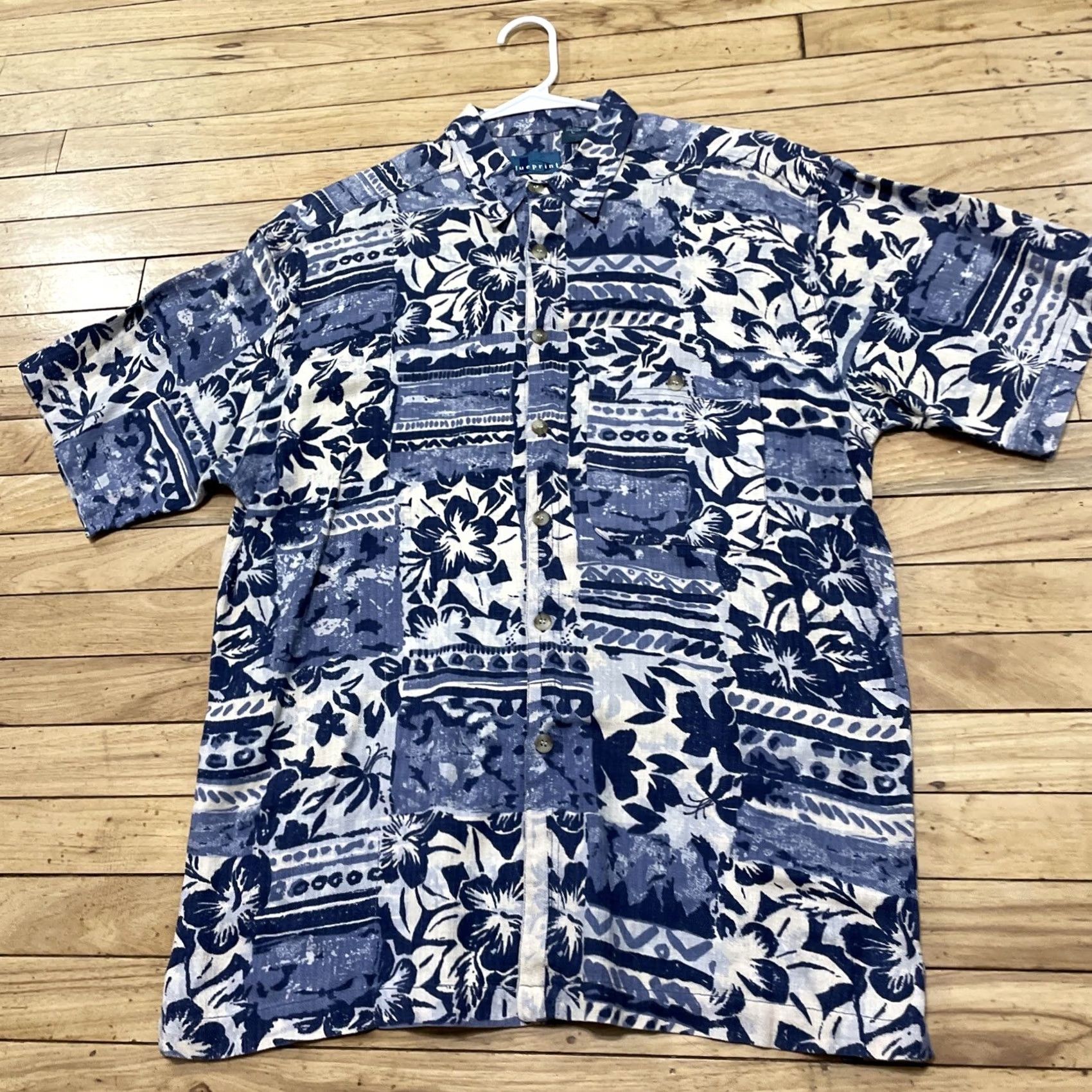 ALOHAS Blueprint Vtg 90s Shirt Men's L Blue Hawaiian Aloha Floral Madras Cotton Shirt Size US L / EU 52-54 / 3 - 2 Thumbnail
