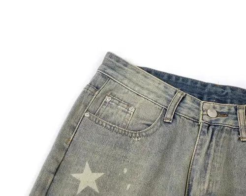 VIBE Retro High Street Distressed Star Yellow Mud Washed Jeans Size US 32 / EU 48 - 6 Thumbnail