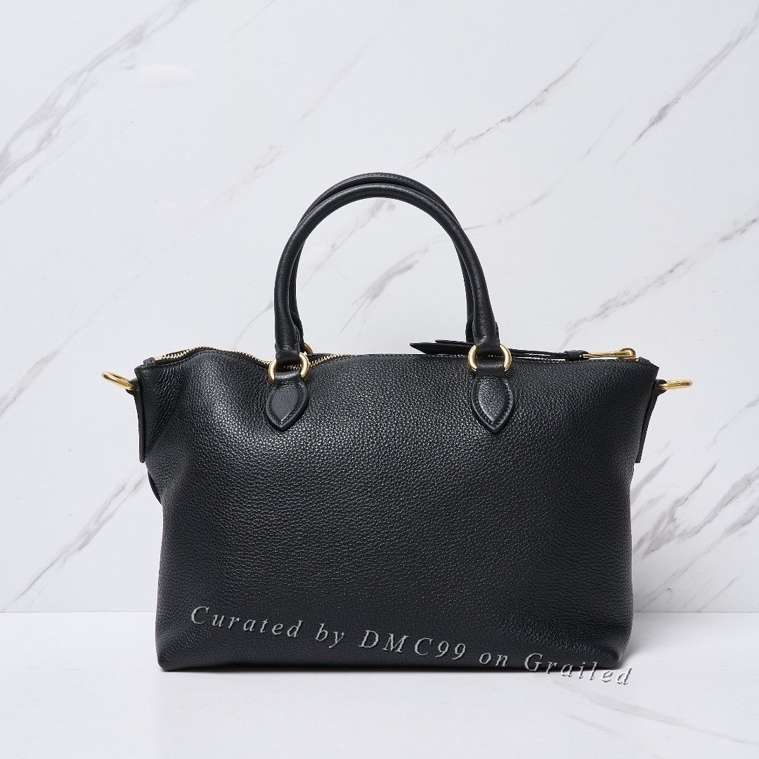 Prada Prada Black Leather Gold Logo Tote Bag Size ONE SIZE - 6 Thumbnail