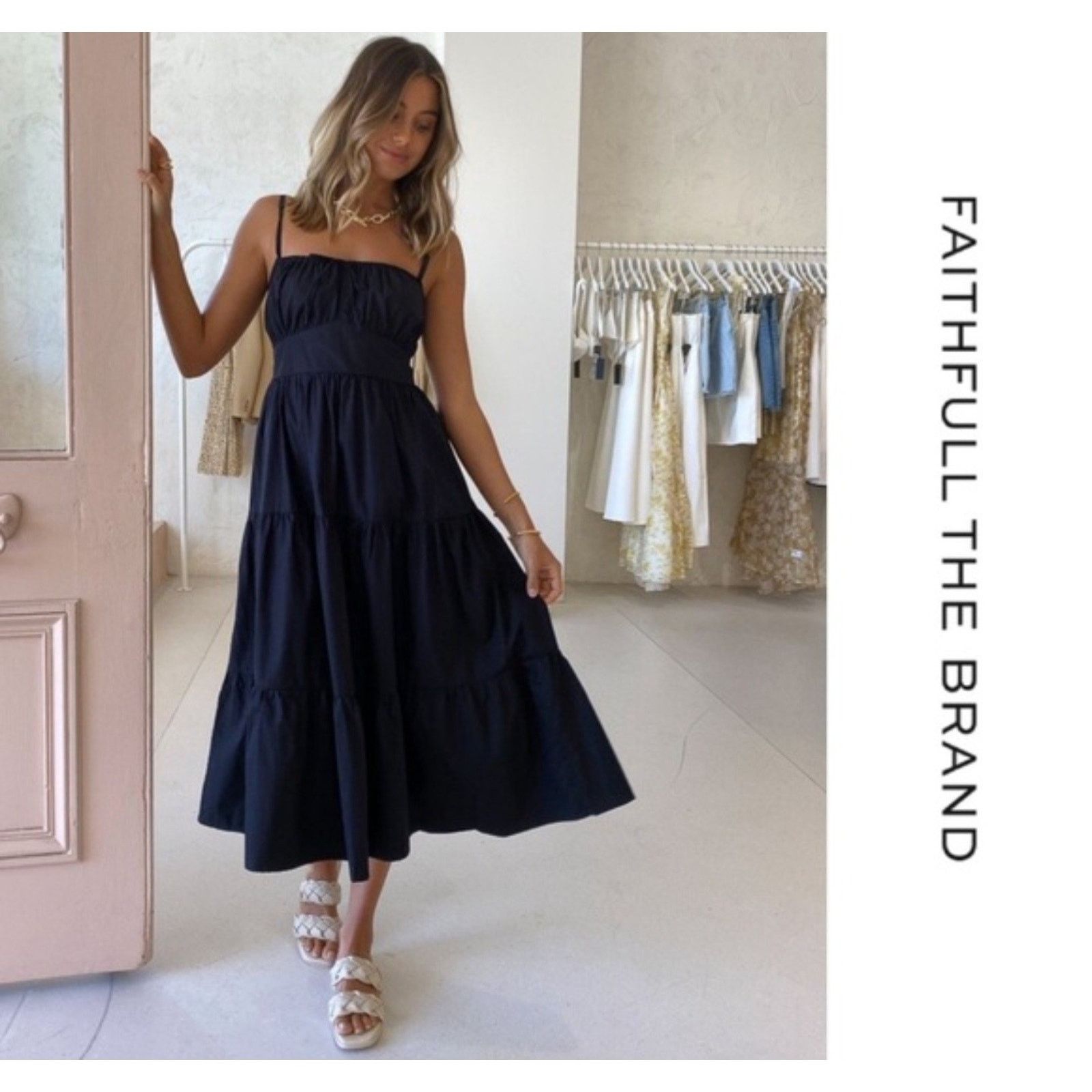 FAITHFULL Faithfull the Brand Faithful Alexia Black Midi DRESS size 4 Size S / US 4 / IT 40 - 4 Thumbnail