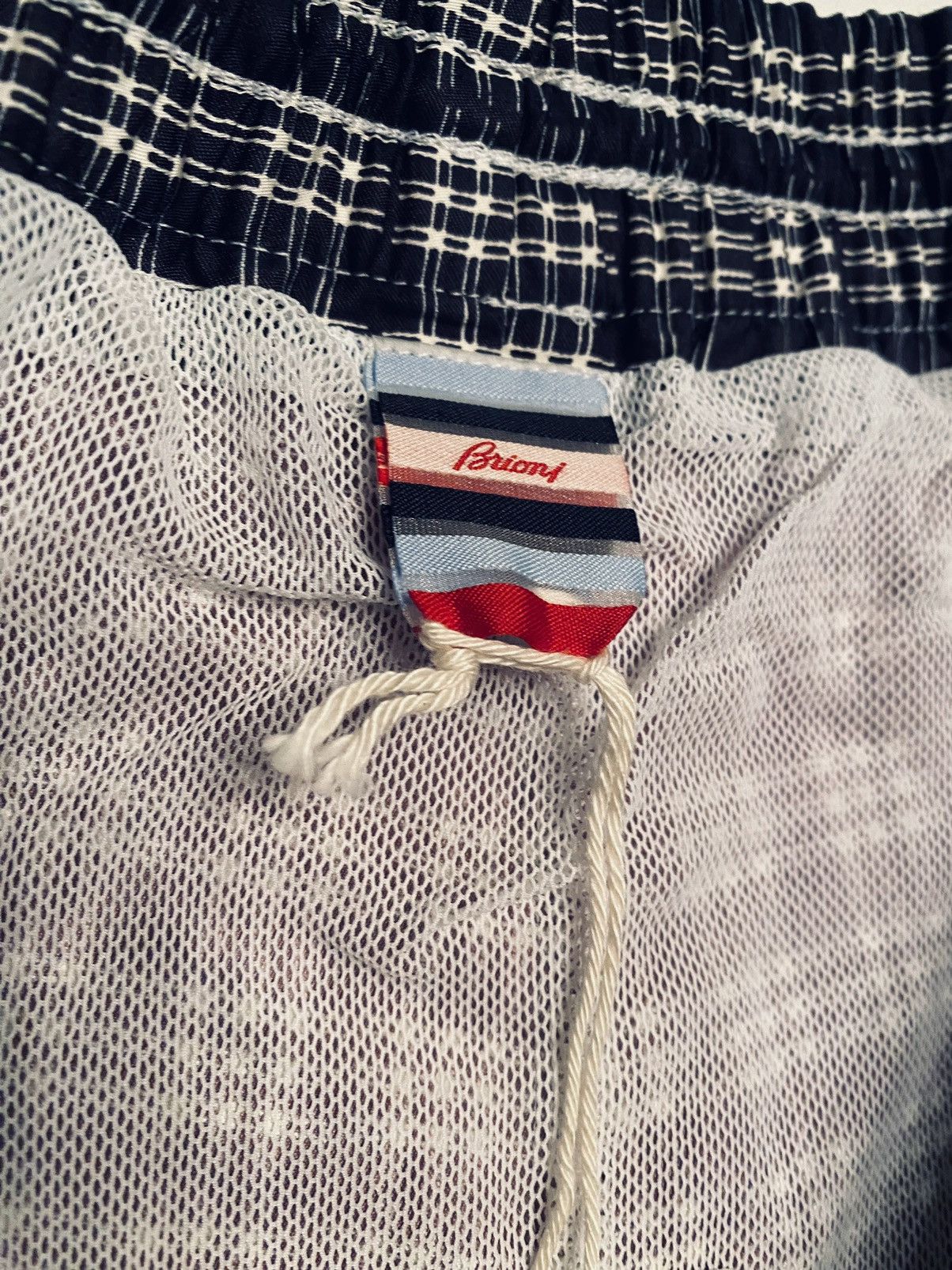 Brioni Brioni 🇮🇹 Dk Blue Check Logo Ornament Resort Swim Trunk L NWT Size US 38 / EU 54 - 3 Thumbnail