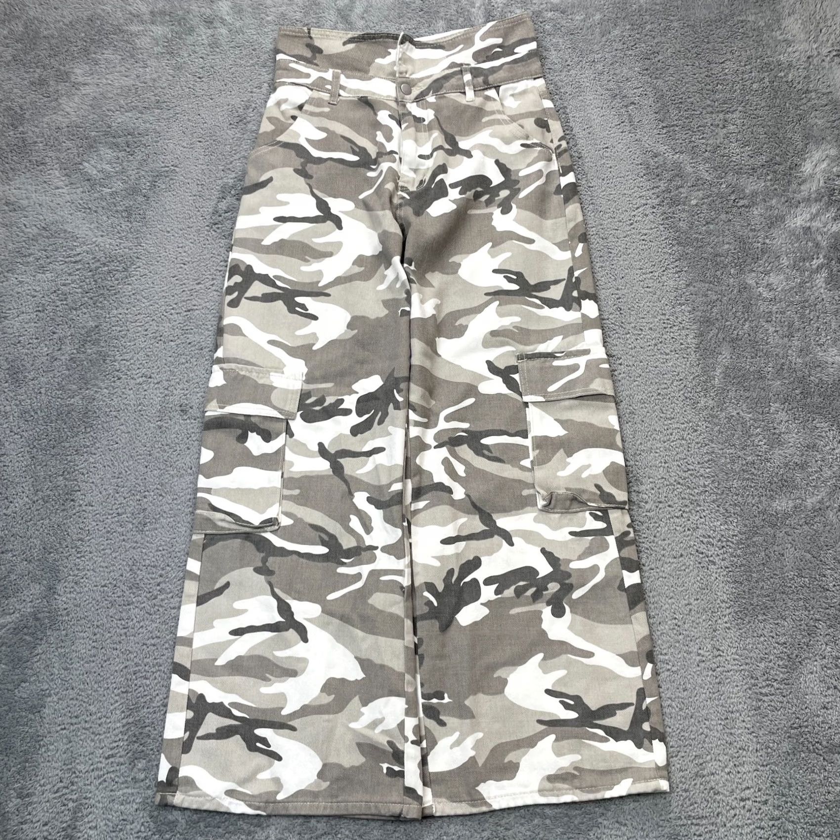 Shein SheIn Jeans Womens 30 Gray Camo Baggy Wide-Leg Cargo Y2K Skater Rave Grunge Snow Shirt? Size 30" / US 8 / IT 44 - 2 Thumbnail