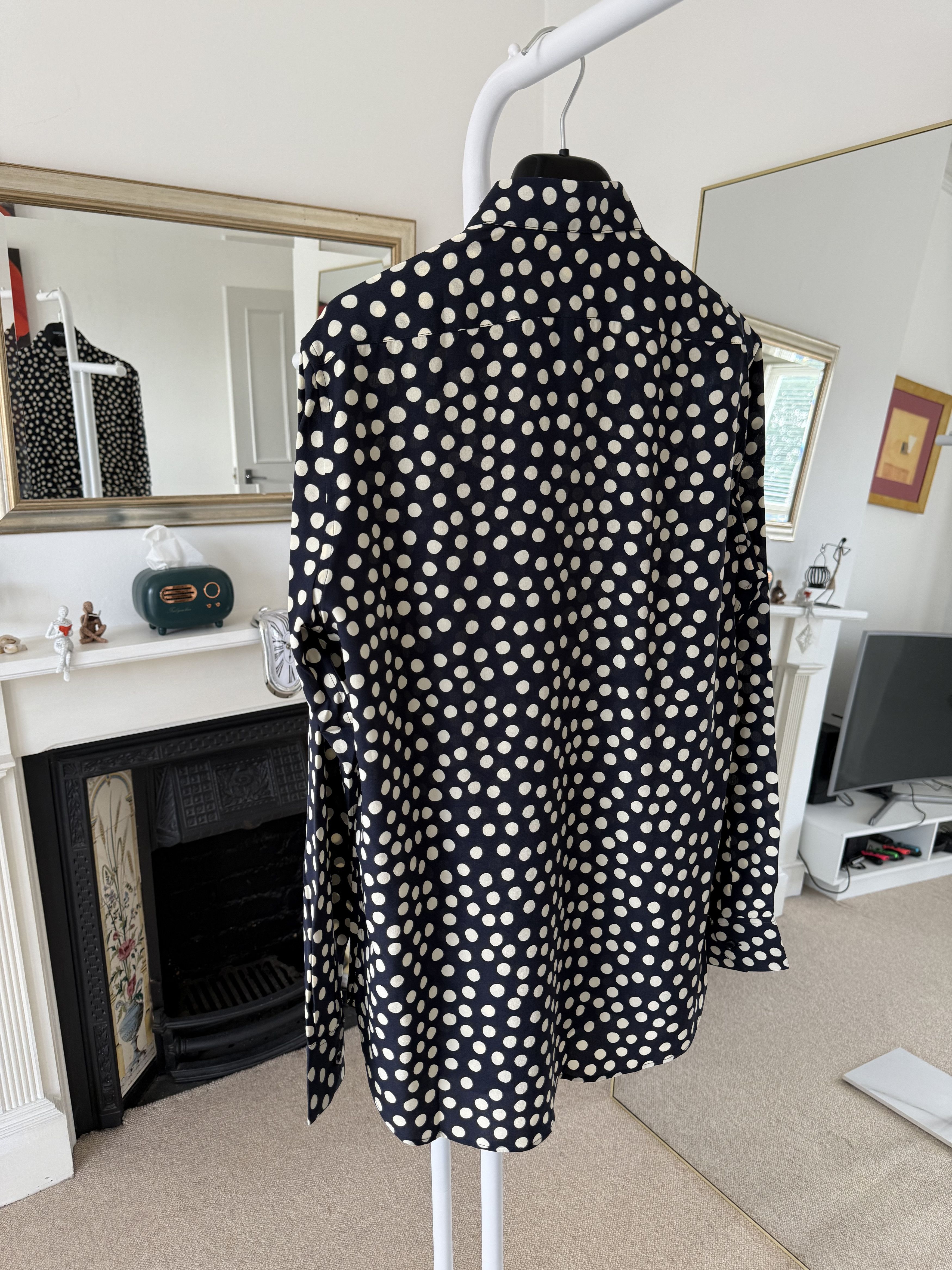 Saint Laurent Paris FW19 Saint Laurent Cream/Navy Polka Dot Silk Shirt Size US S / EU 44-46 / 1 - 4 Thumbnail