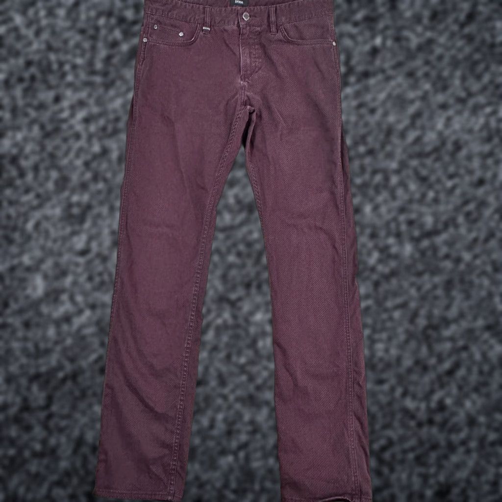 VINTAGE Hugo Boss Pants Fits Mens 34x33 Burgundy Geometric Delaware 3-20 Stretch Trouser