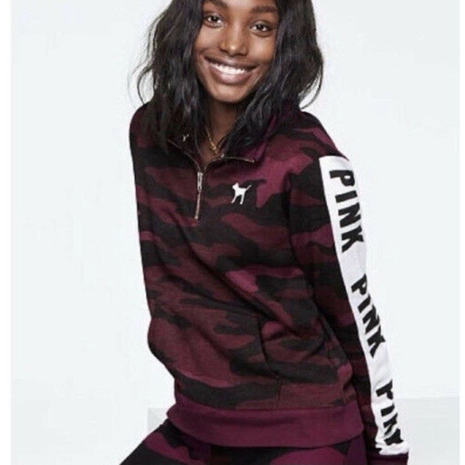 Victoria's Secret VS Victorias Secret Pink Perfect Camo Quarter Zip Gym Casual Size L / US 10 / IT 46 - 2 Thumbnail