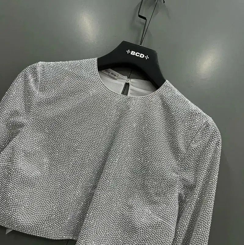 Miu Miu Miu Miu Gray Cotton Cropped Long Sleeve T-shirt . Size XXS / US 00 / IT 34 - 2 Thumbnail