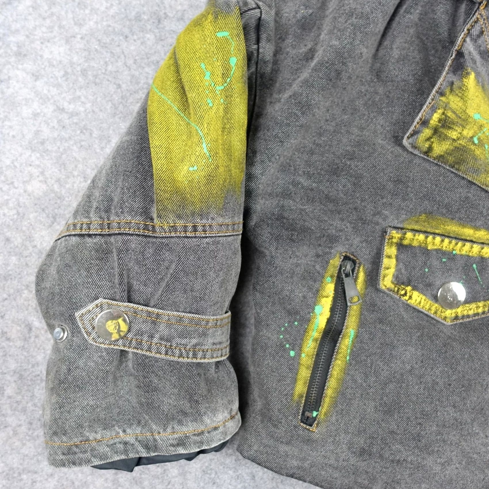Vintage CC Studios Jacket Womens XL Denim Paint Splatter Cropped Biker Grunge Bomber Size XL / US 12-14 / IT 48-50 - 6 Thumbnail