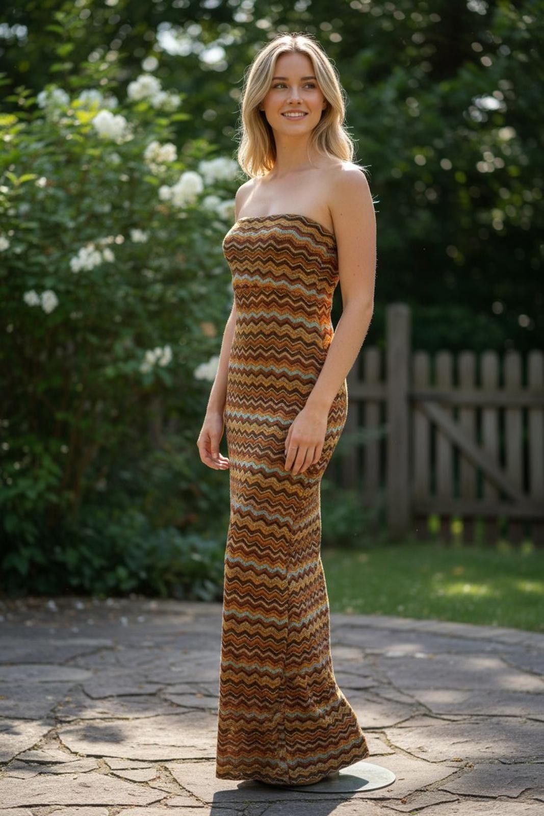Other Young at Heart Women's Strapless Maxi Dress w Zigzag Pattern Size M / US 6-8 / IT 42-44 - 2 Thumbnail