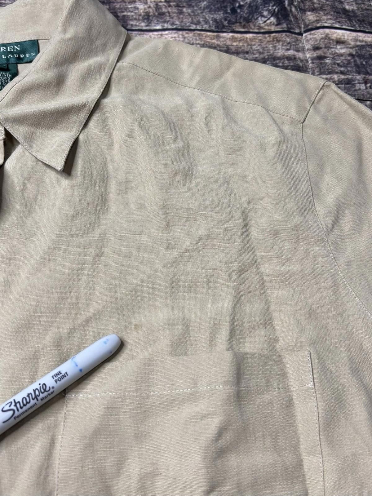 Lauren Ralph Lauren Lauren Ralph Lauren Top Womens 18W Linen Silk Blouse Beige Size XXL / US 16-18 / IT 52-54 - 5 Thumbnail