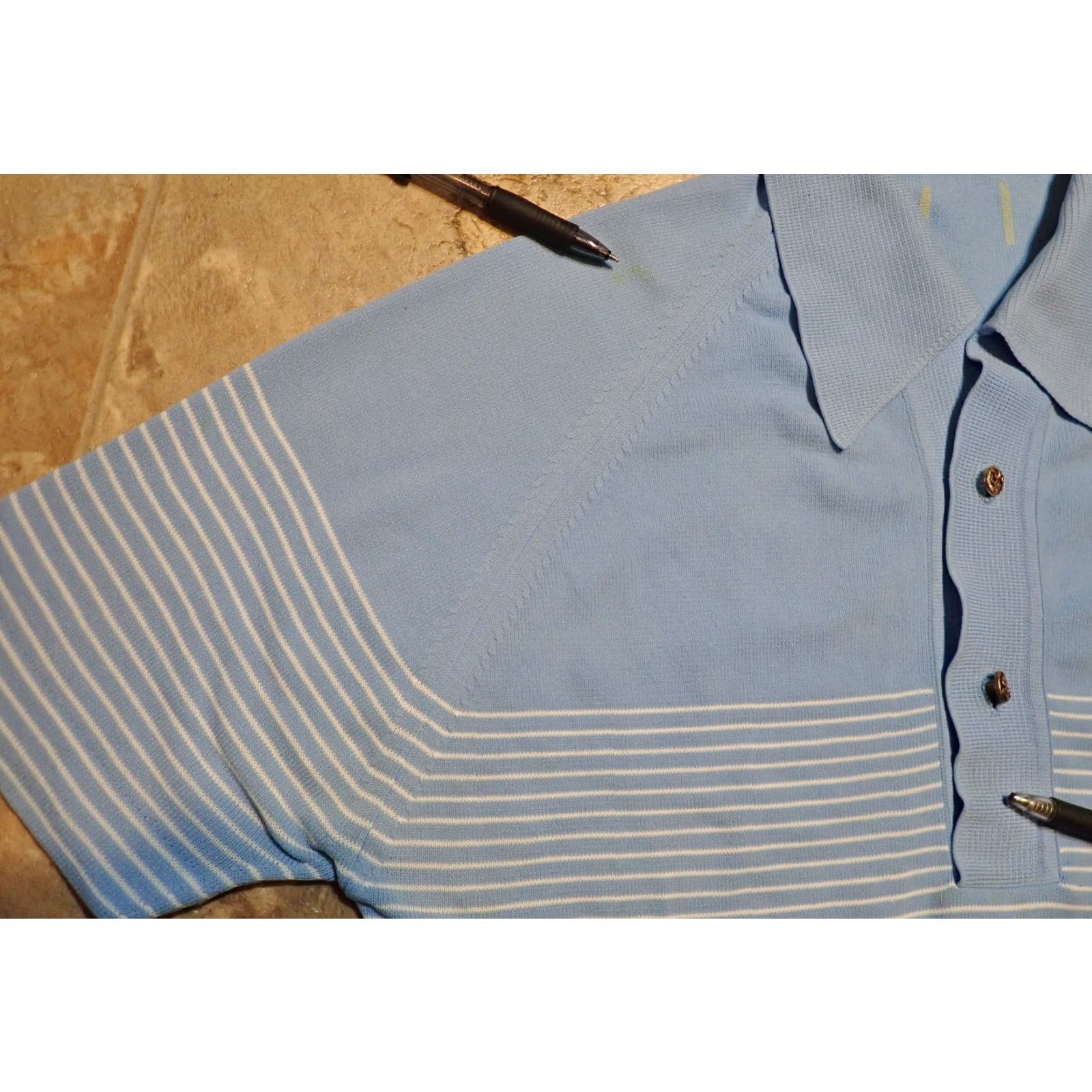 Vintage Vintage 50s 60s Men's Polo Shirt Adult Medium Blue & White Striped 60s 70s Nautical Beach California Retro Size US M / EU 48-50 / 2 - 6 Thumbnail