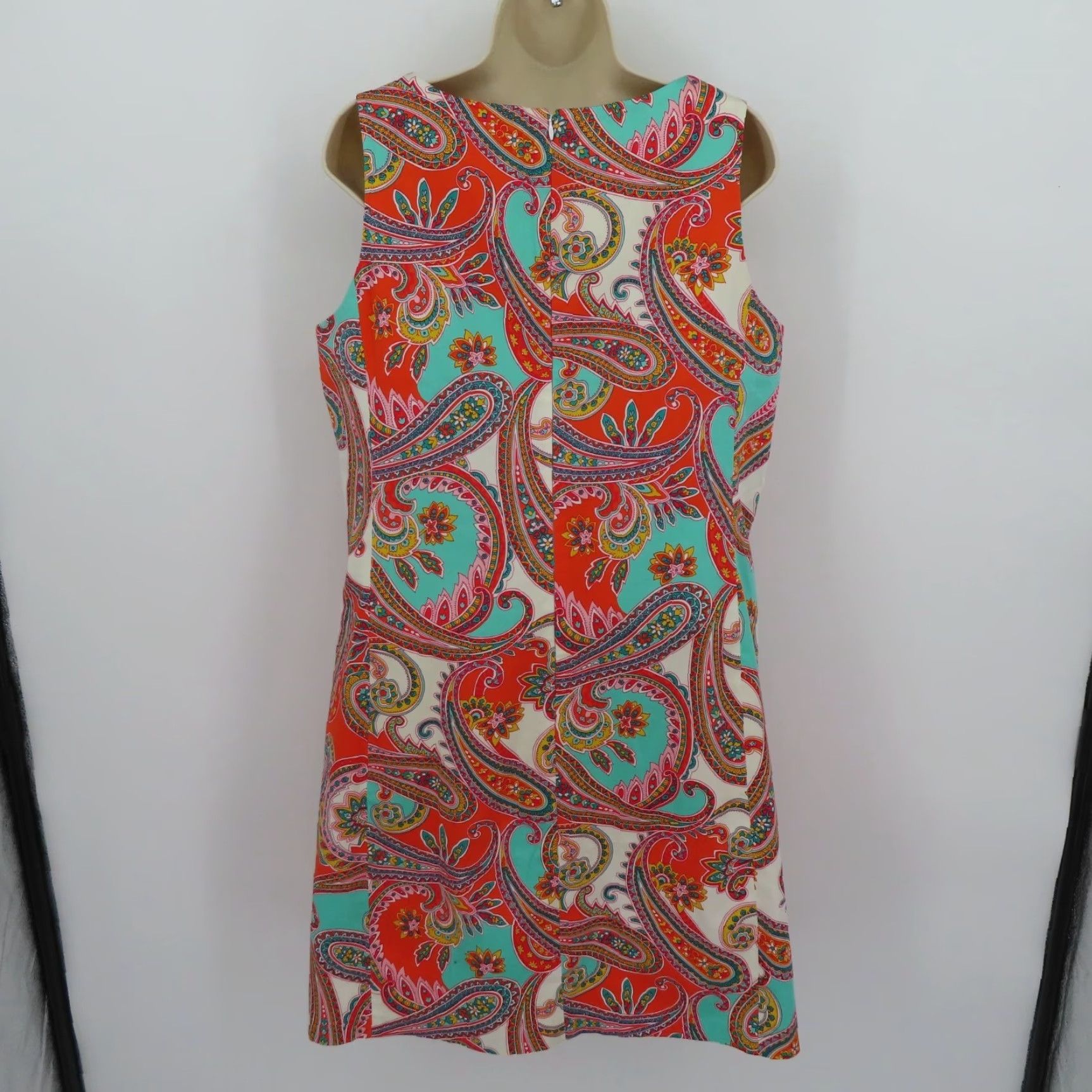 Anne Klein Anne Klein Dress Woman 12 Sleeveless Knee Length Orange Aqua Floral Paisley Scroll Sheath Party/Cocktail Casual Size XL / US 12-14 / IT 48-50 - 4 Thumbnail