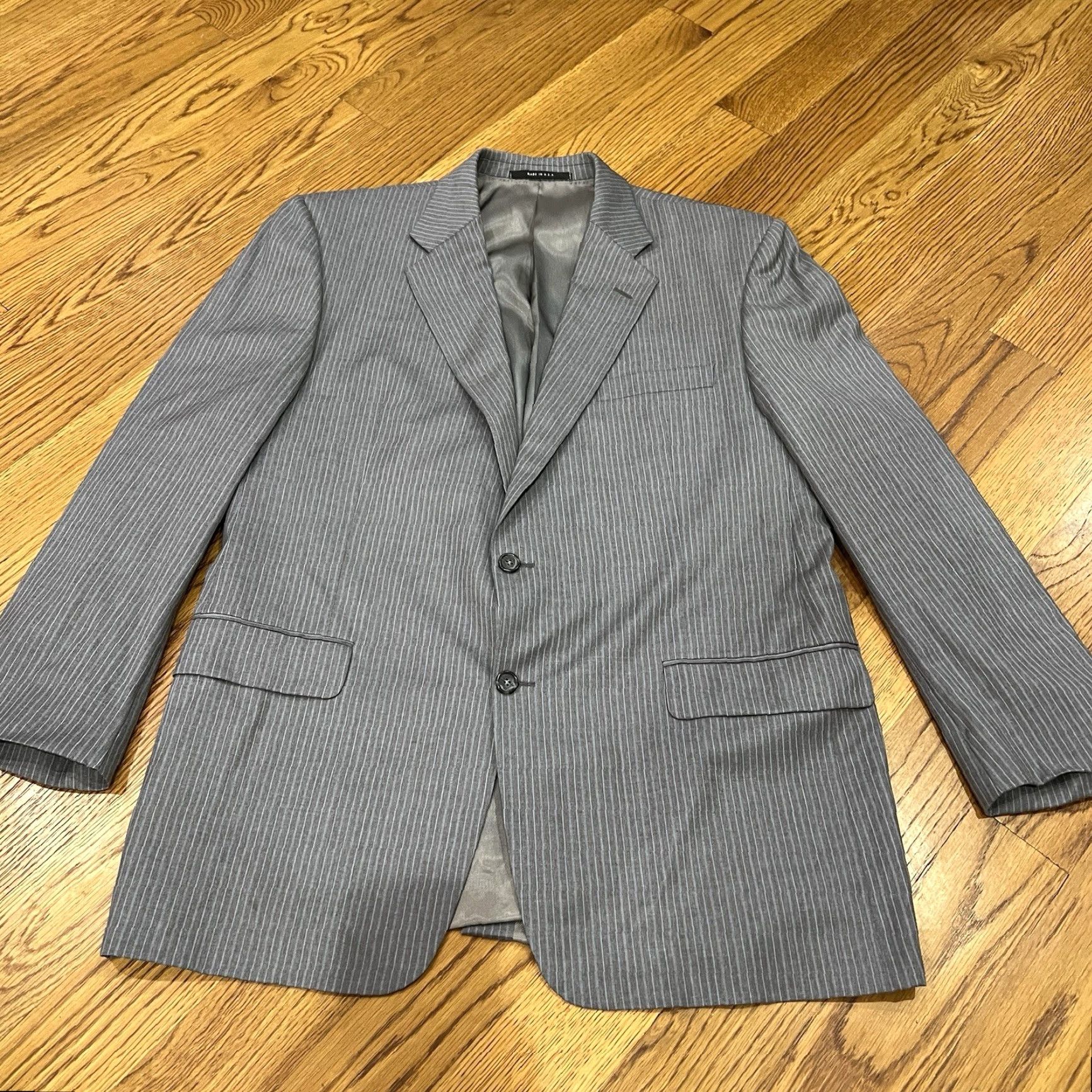 Vintage Hickey Freeman Blazer Mens 44 Gray Striped 100% Wool USA Made Reg A102 Size 44R - 4 Thumbnail
