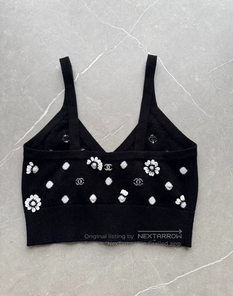 Chanel Chanel 23P embroidered clover black cashmere suspenders Size XXS / US 00 / IT 34 - 4 Thumbnail