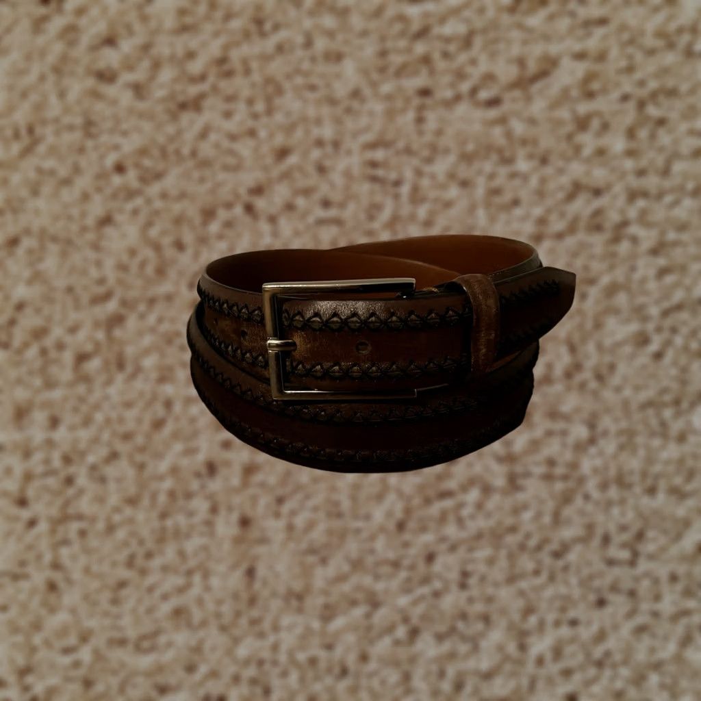 Johnston & Murphy Johnston & Murphy Belt Mens 40 Brown Genuine Italian Calfskin Leather Stitched Men Size 40 - 1 Thumbnail