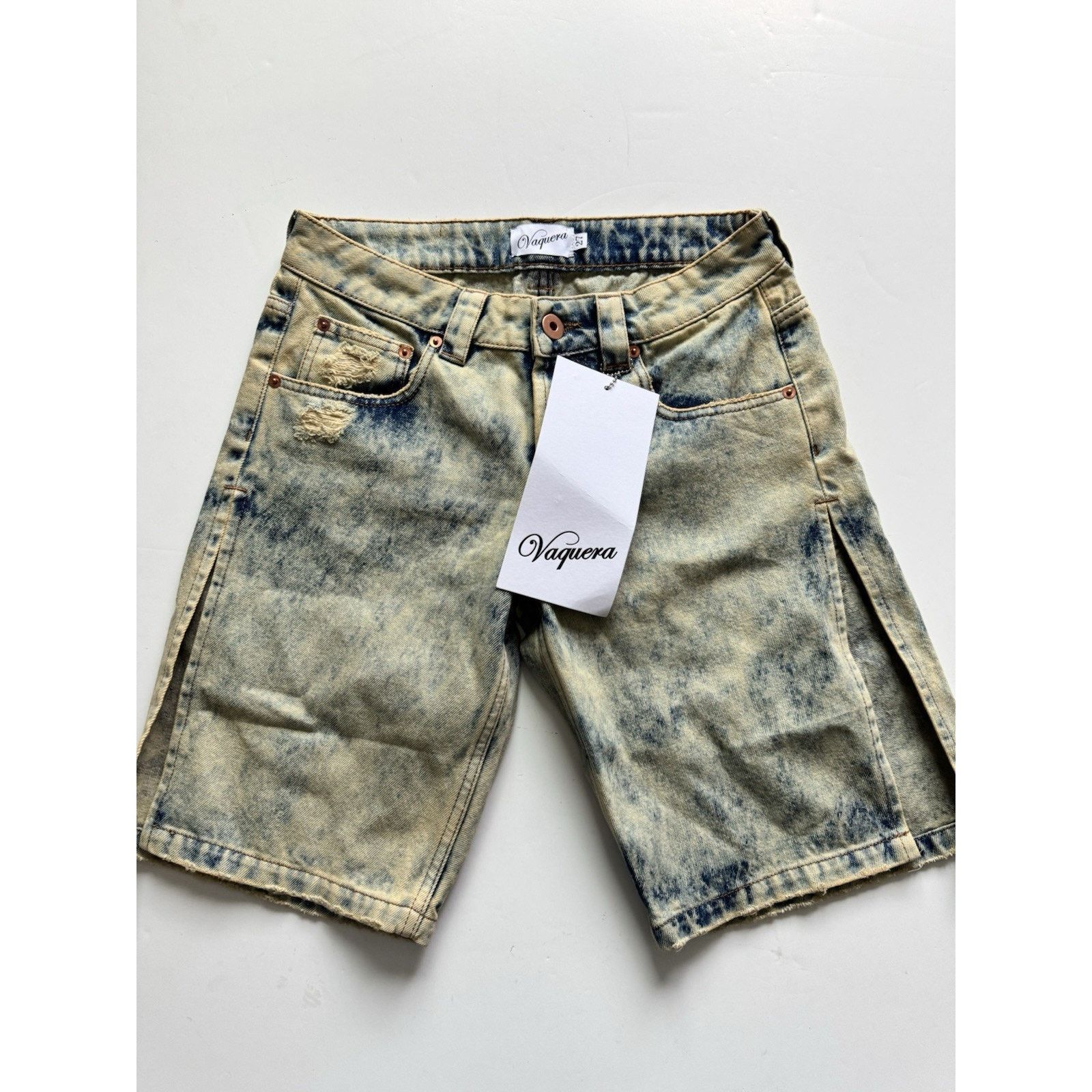 Vaquera VAQUERA Split Side Denim Shorts Acid Wash NWT size 27 Size 27" / US 4 / IT 40 - 1 Thumbnail