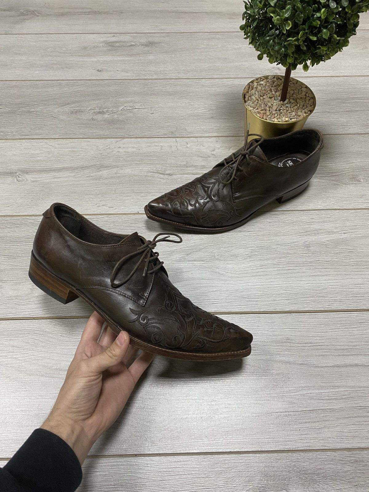 Sendra Vintage Patterns Western Leather Boots Shoes Cowboy in Brown, Men's (Size 12.5)