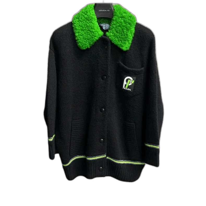 Prada Prada Black and Green Knitted Jacket with Logo -2505 Size US M / EU 48-50 / 2 - 1 Thumbnail