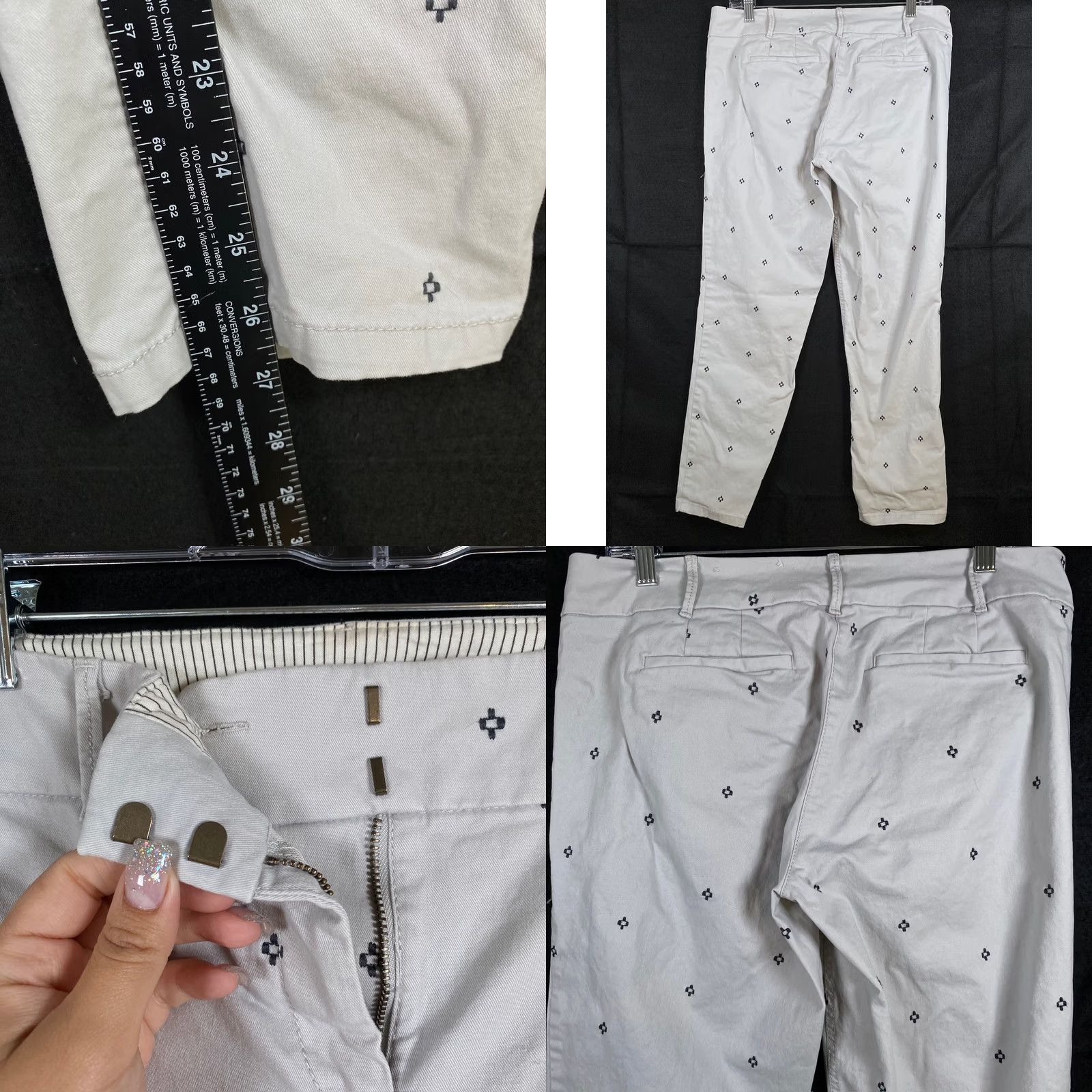 Ann Taylor VINTAGE Ann Taylor LOFT Womens Pants Gray Geometric Embroidered Cropped Stretch 8 Size 24" / US 00 / IT 34 - 8 Thumbnail