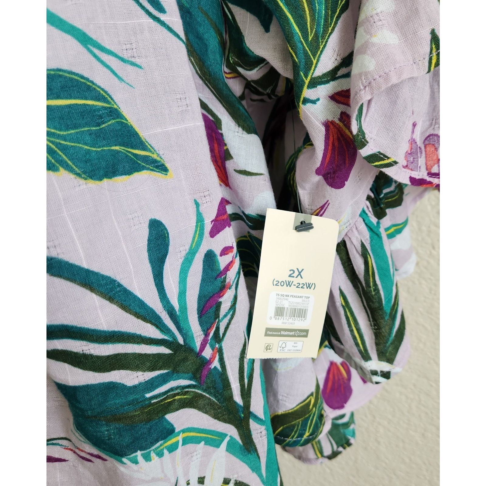 Other Terra & Sky Purple Green Floral Ruffled Sleeve Top 2X NWT Size XXL / US 16-18 / IT 52-54 - 3 Thumbnail