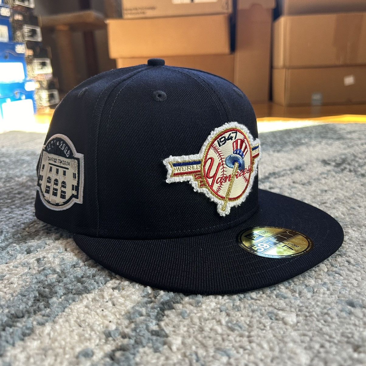 MyFitteds 7 3/8 NEW YORK YANKEES 1947 WORLD SERiES LEATHER PATCH Size ONE SIZE - 6 Thumbnail