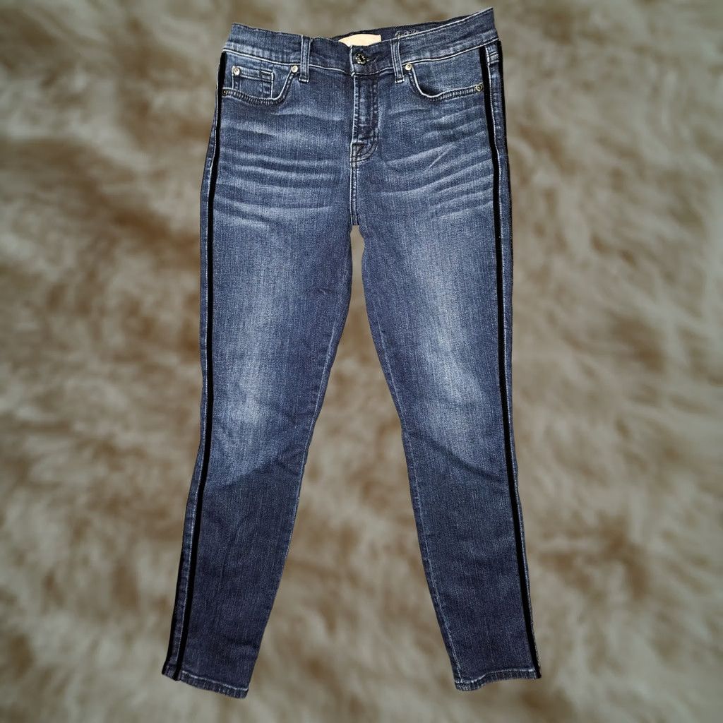 7 For All Mankind 7 For All Mankind Jeans Womens 29 Blue Ankle Skinny Velvet Stripe Stretch Jeans Size 29" - 1 Thumbnail