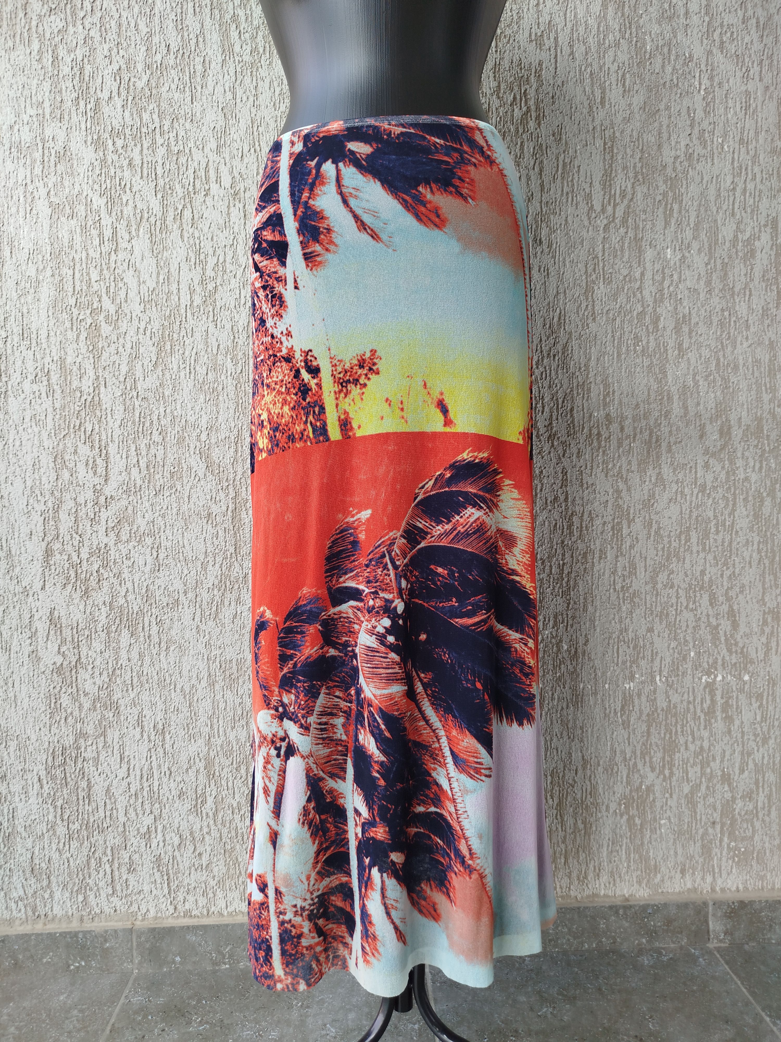 Jupe Maxi Gaultier Vintage Maille Palmier - Taille S-M élastique, Motif Floral, Parfait état