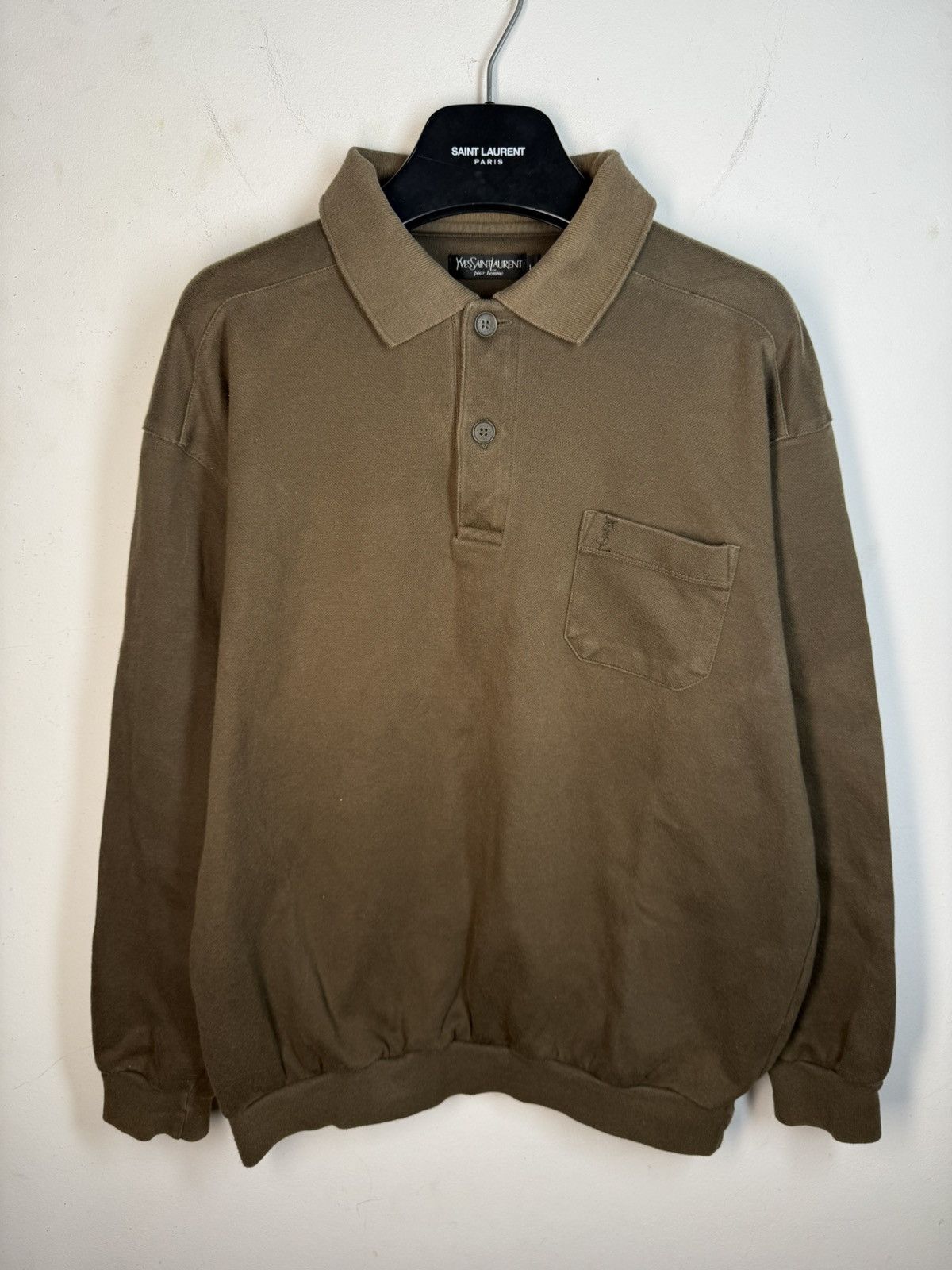Yves Saint Laurent 90s YSL Sweatshirt 1/4 Olive Vintage Sweater Quarter Zip Size US L / EU 52-54 / 3 - 6 Thumbnail