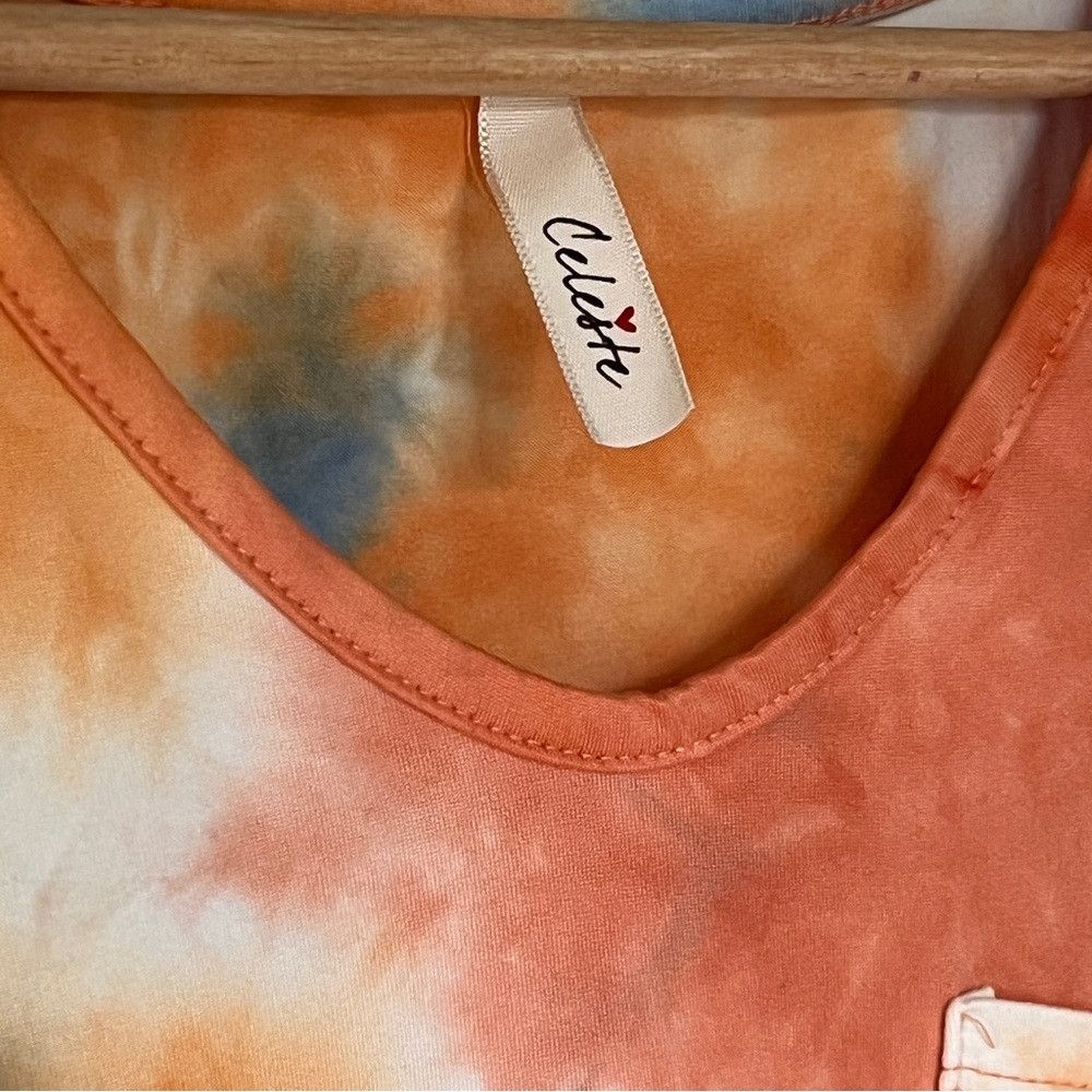 The Unbranded Brand Celeste v-neck short sleeve Tie Dye Shirt Orange Blue Large Size L / US 10 / IT 46 - 5 Thumbnail
