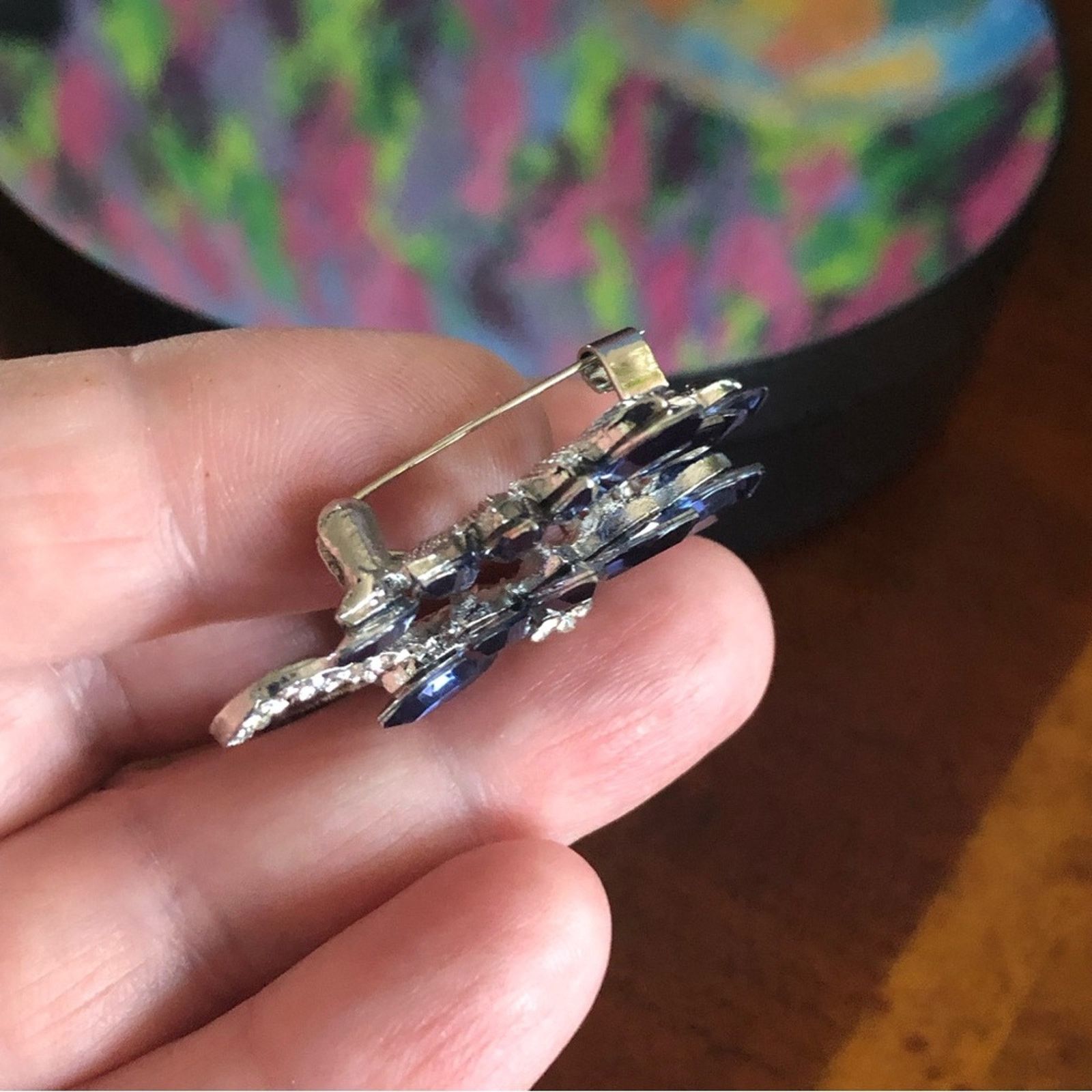 Jewelry Marquis sapphire tone rhinestone silver plated brooch pin Size ONE SIZE - 4 Thumbnail
