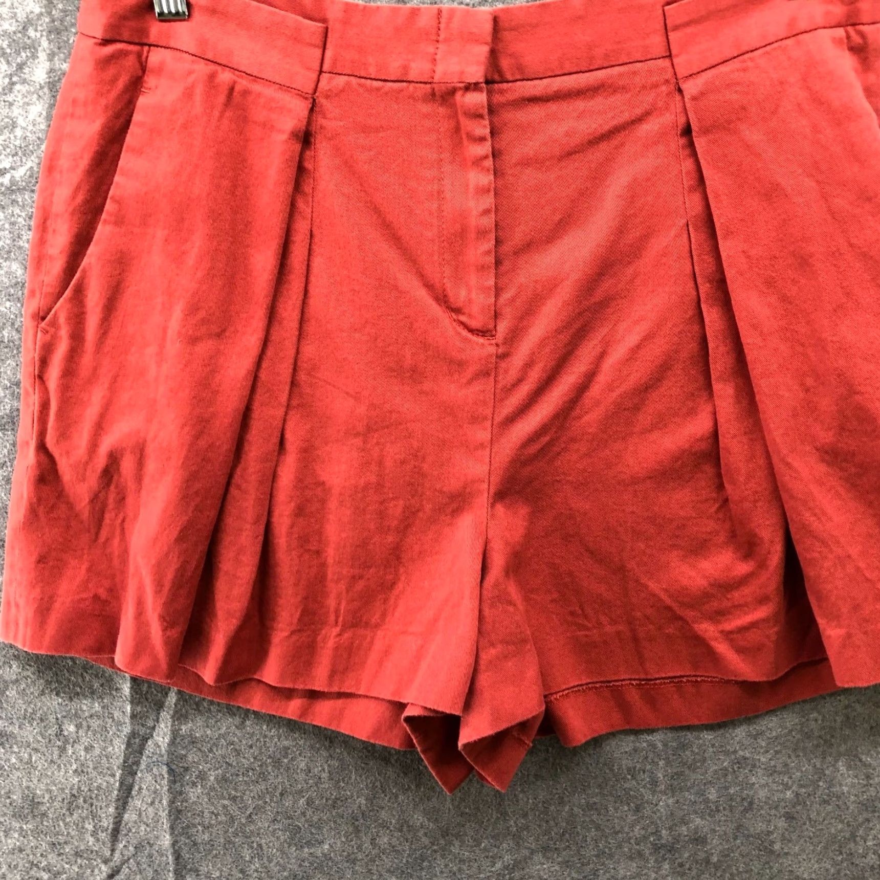 Bcbgmaxazria BCBGMAXAZRIA Pleated Front Shorts Womens L Cotton High Waisted Culotte Orange Size 36" / US 14 / IT 50 - 4 Thumbnail