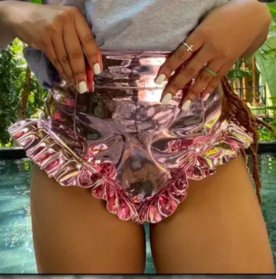 Other Char Workroom Metallic pink Ruffle High Rise Cheeky Shorts Size 25" / US 0 / IT 36 - 2 Thumbnail