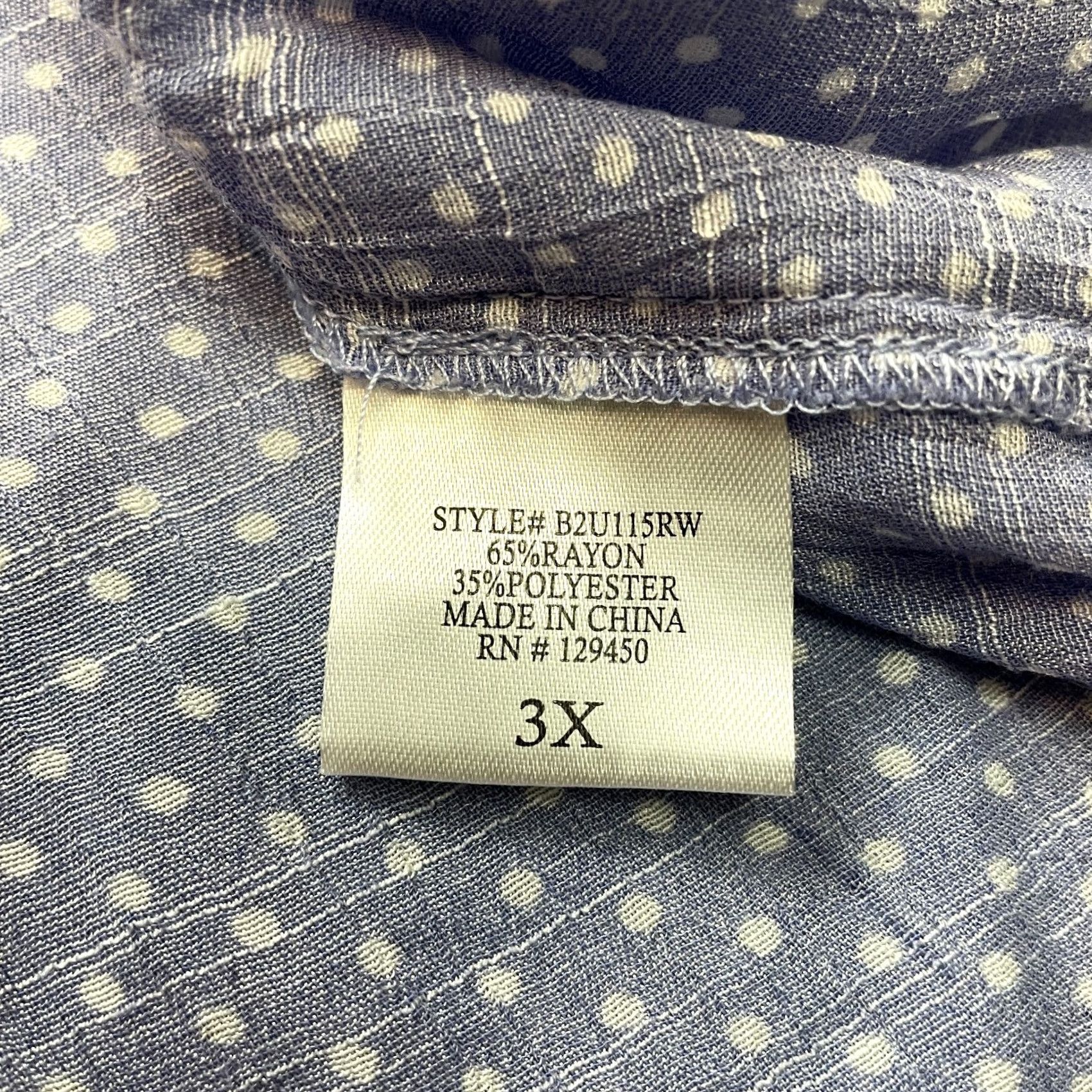 FRED Fred David Womens Button Up Shirt 3X Light Blue Polka Dot Short Sleeve Size XXL / US 16-18 / IT 52-54 - 7 Thumbnail