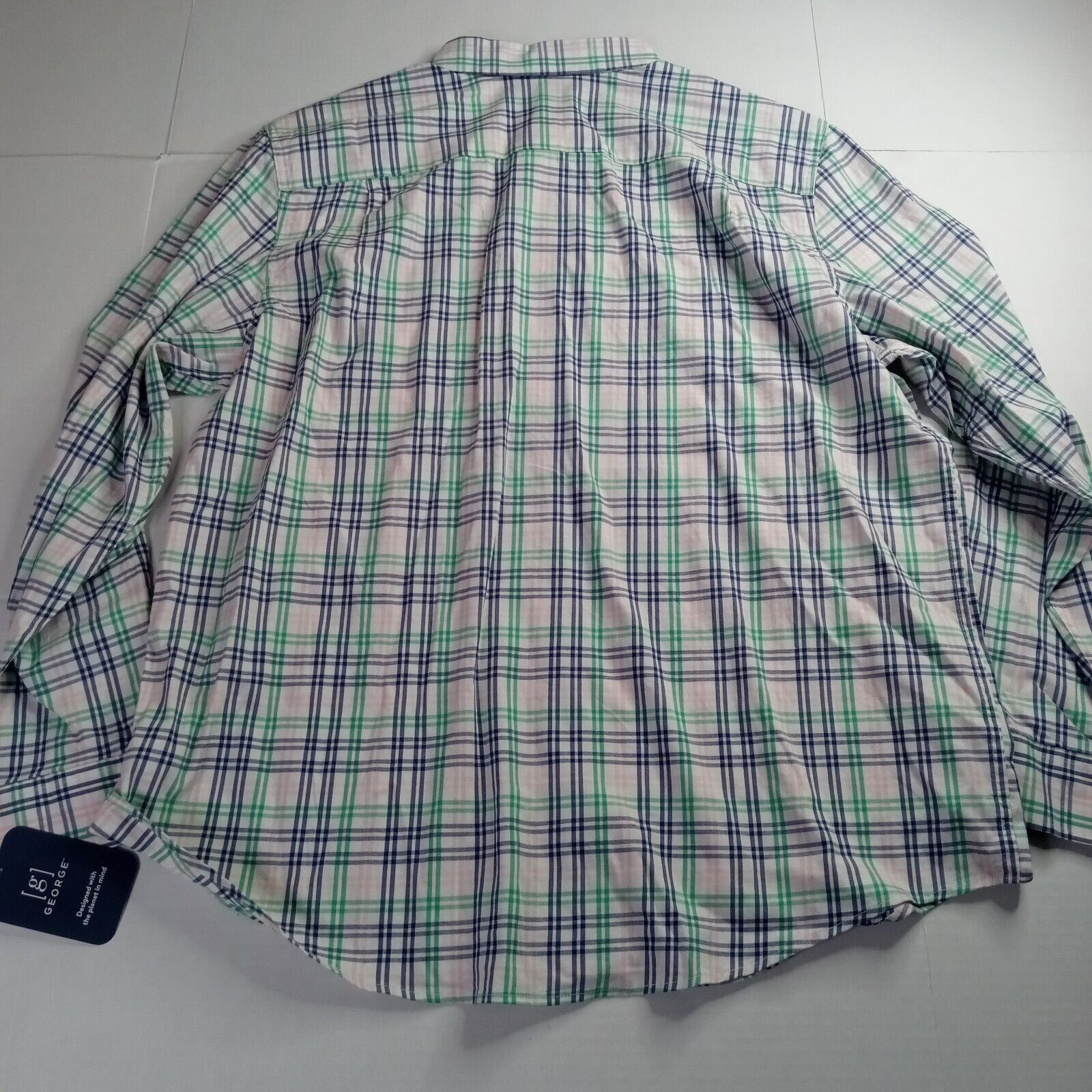 George George Poplin Shirt Men's 2XL Pink Green White Plaid Classic Size US XXL / EU 58 / 5 - 8 Thumbnail