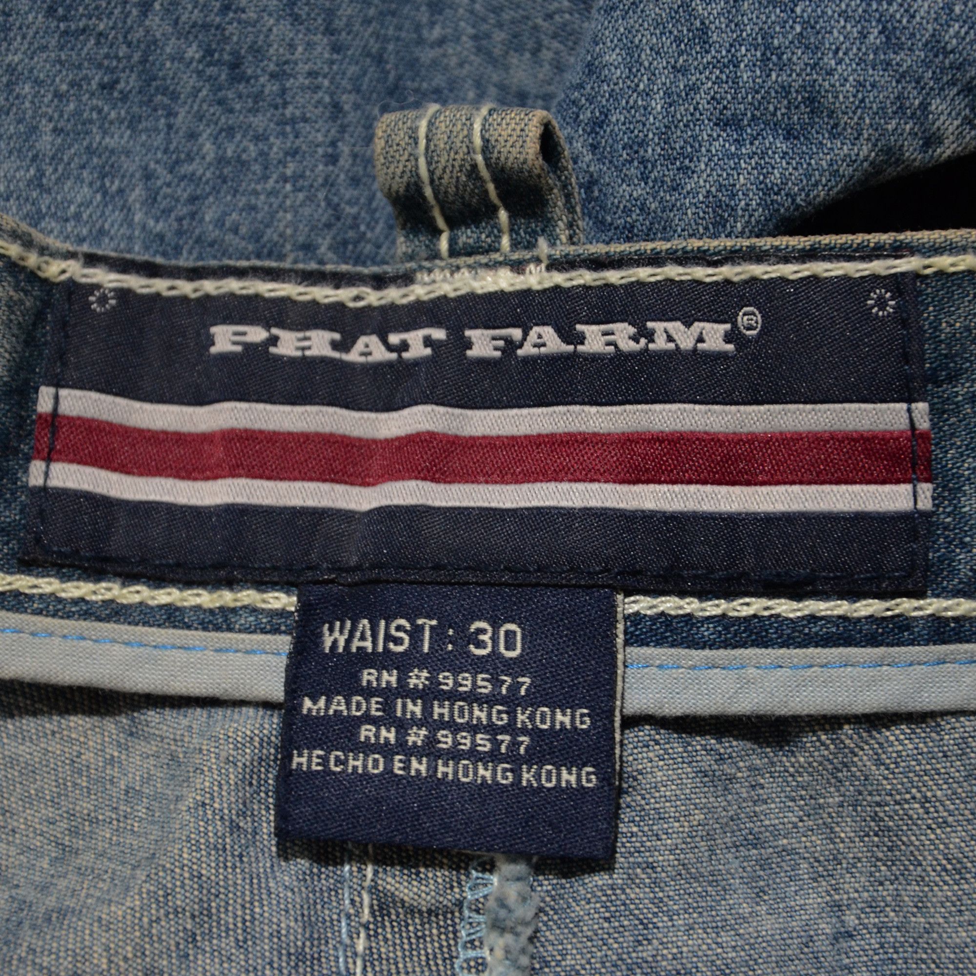 Phat Farm [Color Defects] PF Jorts Denim Shorts 90s Hiphop Streetwear Size US 30 / EU 46 - 4 Thumbnail