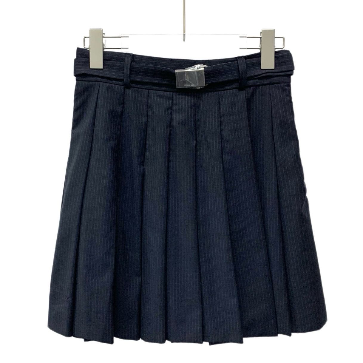 Miu Miu Miu Miu Dark Blue Striped Wool Pleated Skirt (Size S) Size 26" / US 2 / IT 38 - 1 Thumbnail