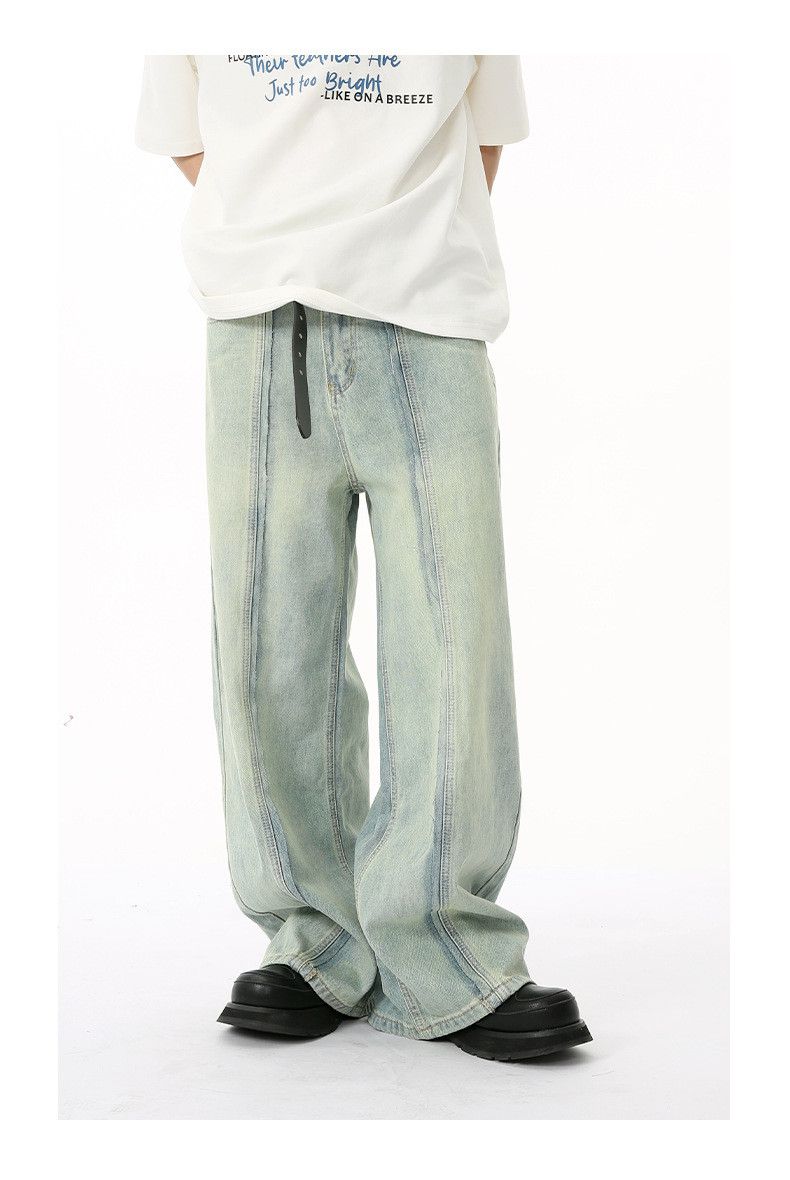 Japanese Brand Men's patchwork straight leg wide-leg loose washed jeans Size US 32 / EU 48 - 1 Thumbnail