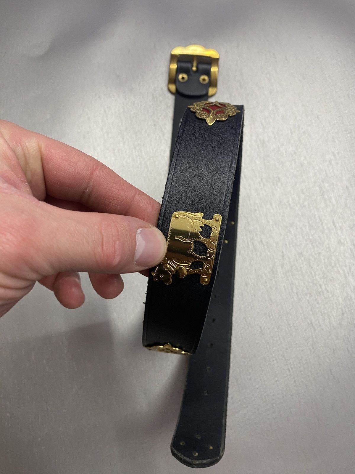 Etro × Vintage Unisex ETRO LEDER GURTEL Gold Kuh Sonne Rar Size ONE SIZE - 2 Thumbnail