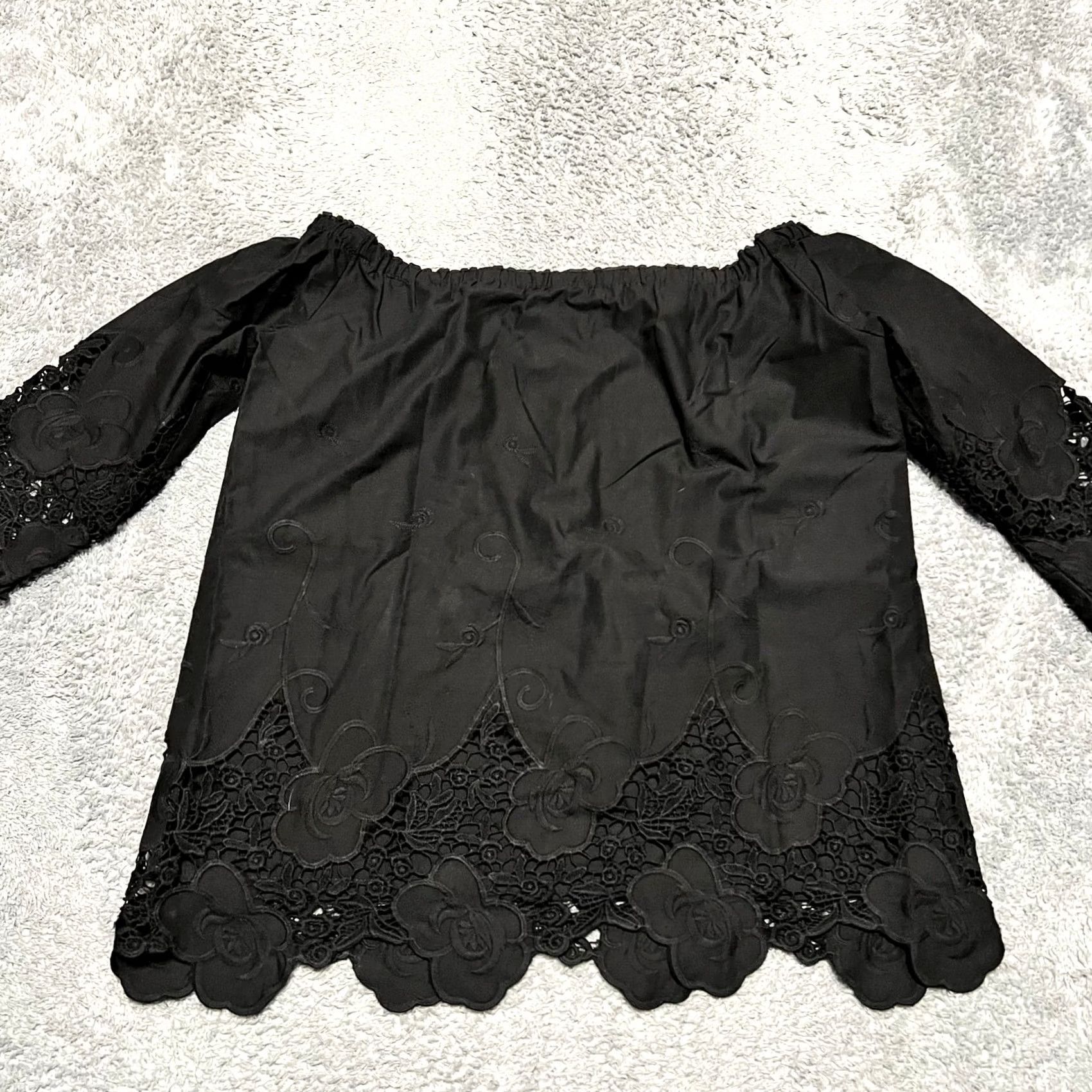 Drew Drew Blouse Womens Medium Black Lace Off the Shoulder Eyelet Shirt Size M / US 6-8 / IT 42-44 - 3 Thumbnail