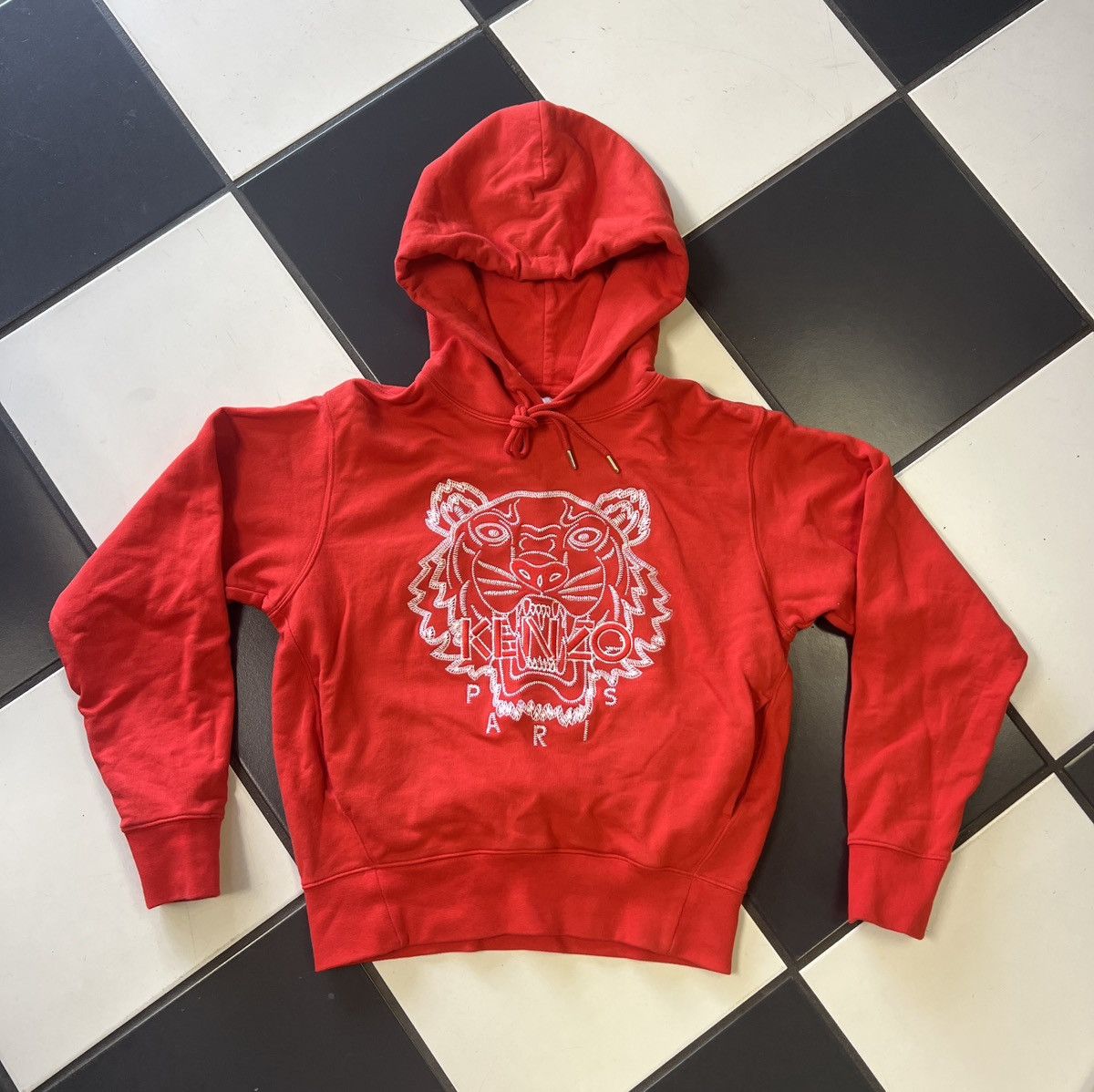 image of Kenzo Embroidered Tiger Red Hoodie Size Small, Men's