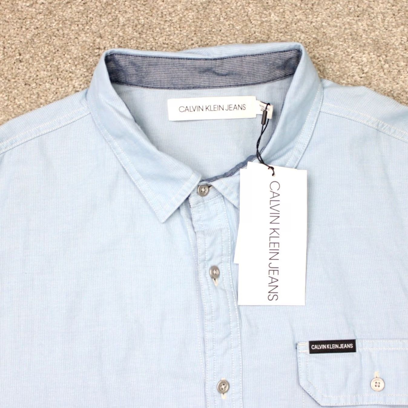 Vintage Calvin Klein Jeans Shirt Mens 2XL Blue Chambray Long Sleeve Button-Up Cotton NWT Size US XXL / EU 58 / 5 - 6 Thumbnail