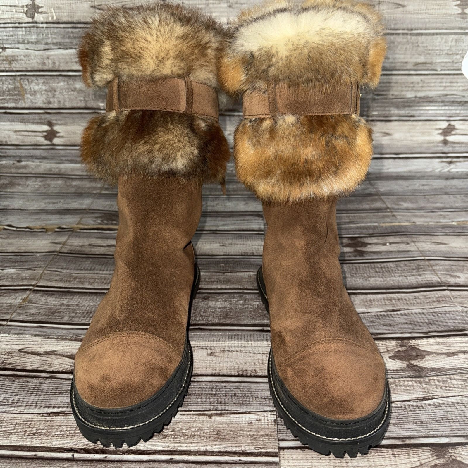 Stuart Weitzman Stuart Weitzman Slip On Cap Toe Fox Fur Trim Suede Boots Siz Size US 7 / IT 37 - 2 Thumbnail
