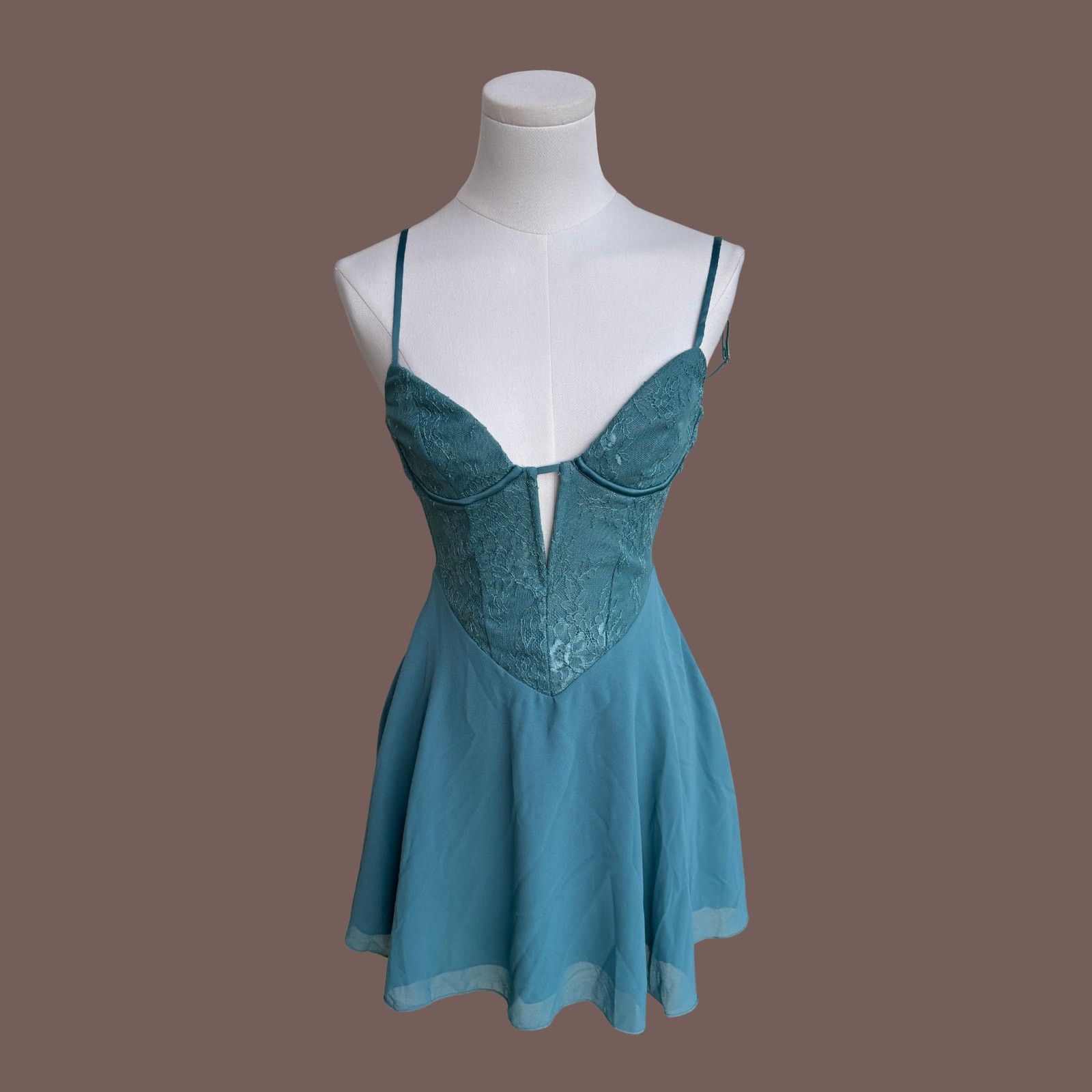 Other VTG Corset Mini Dress | Oh Polly Teal Lace | Y2K Coquette Size XS / US 0-2 / IT 36-38 - 1 Thumbnail